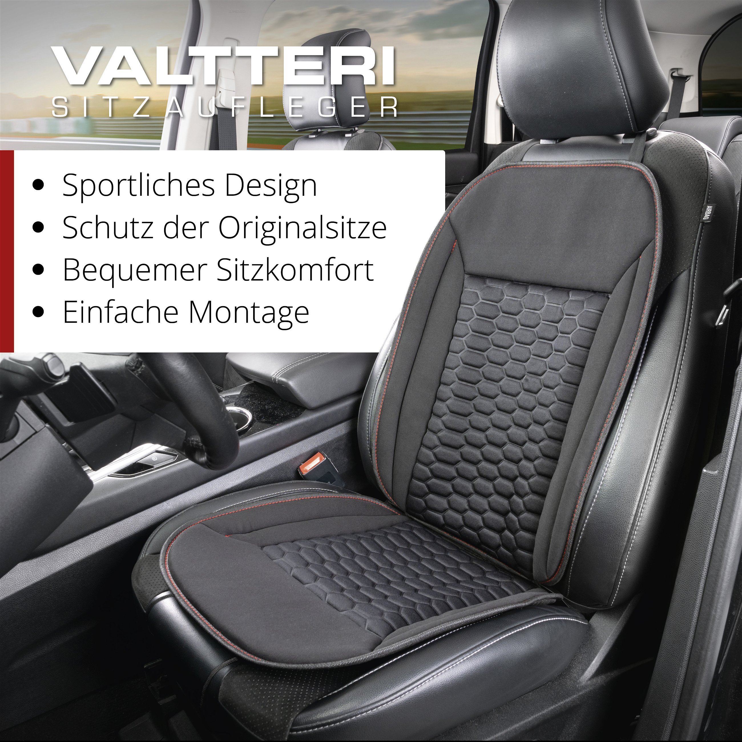 PKW Sitzauflage Kimi, Auto-Sitzaufleger im Rennsportdesign schwarz/rot, PKW  Sitzauflage Kimi, Auto-Sitzaufleger im Rennsportdesign schwarz/rot, Sitzauflagen, Sitzbezüge und Sitzauflagen für PKWs, Autositzbezüge &  Auflagen