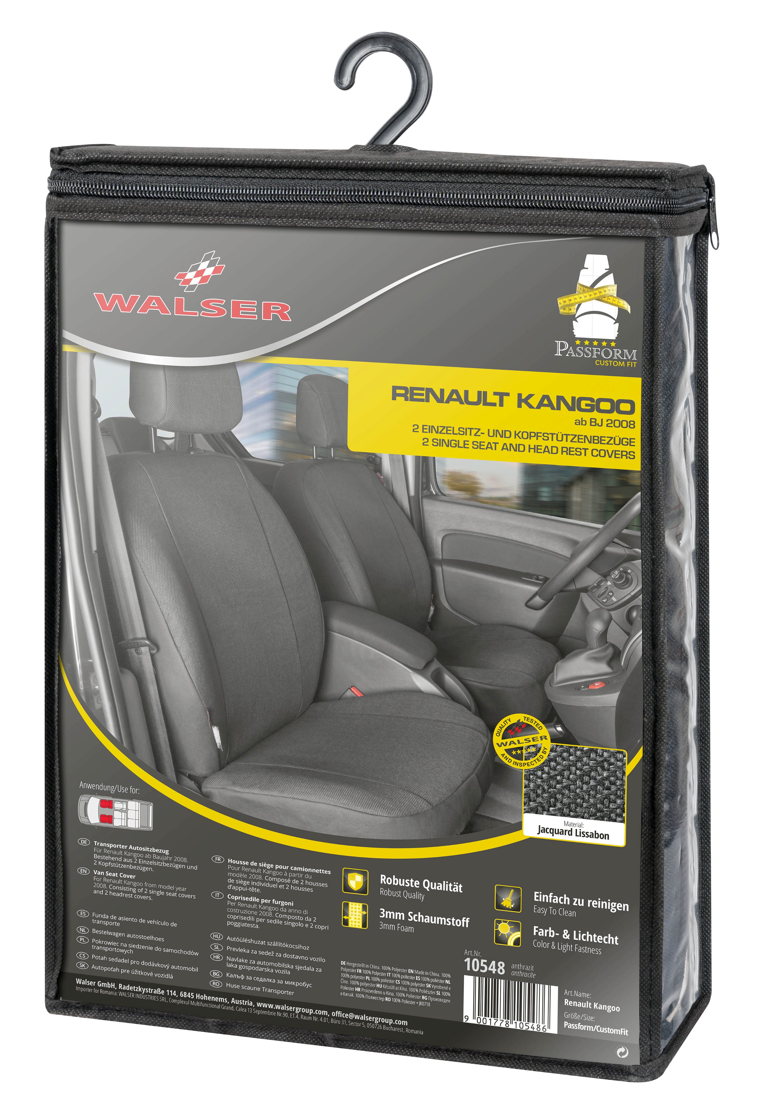 Transporter Coprisedili in tessuto per Renault Kangoo (Tipo W), 2 posti singoli anteriori