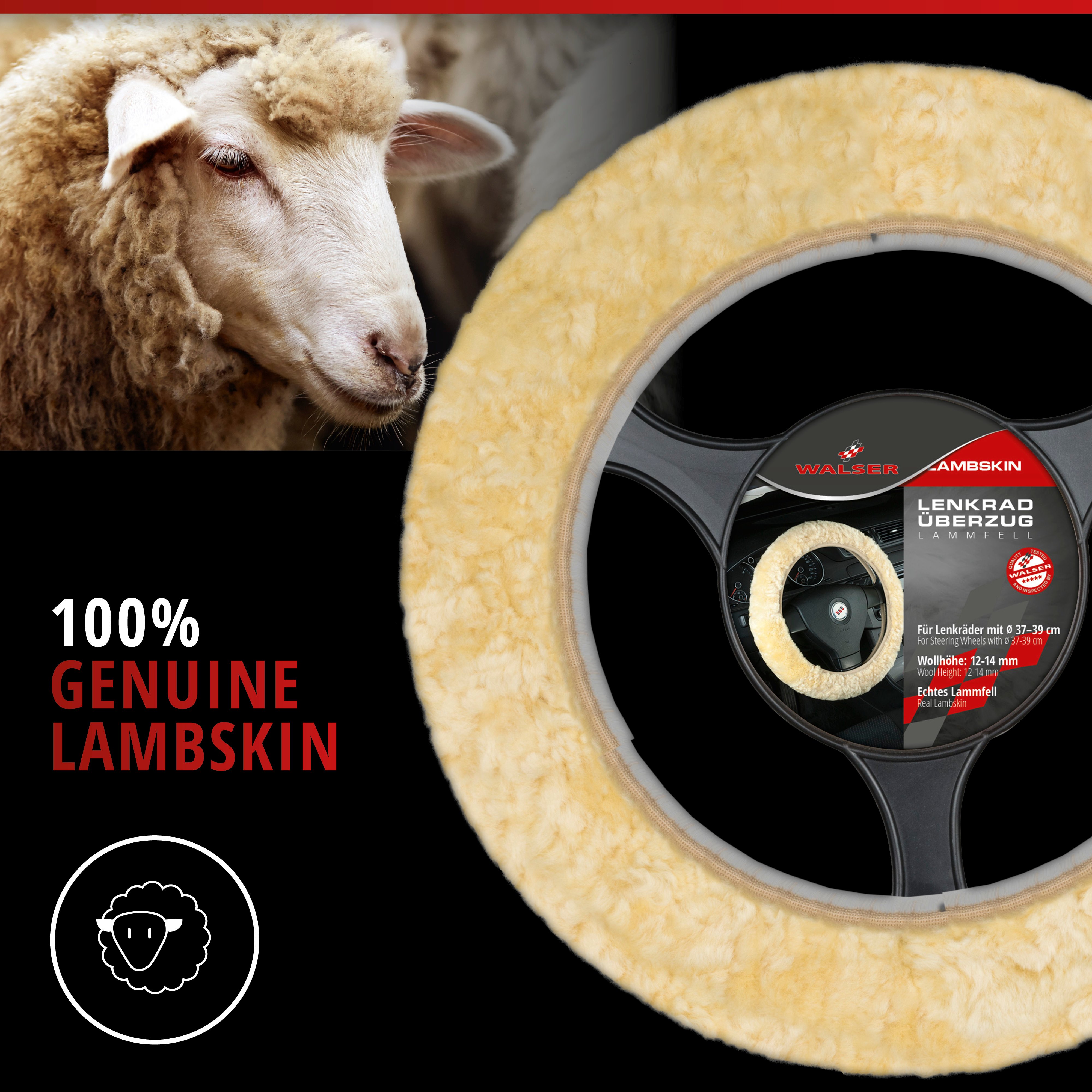 Lambskin steering wheel cover - Steering wheel cover in beige