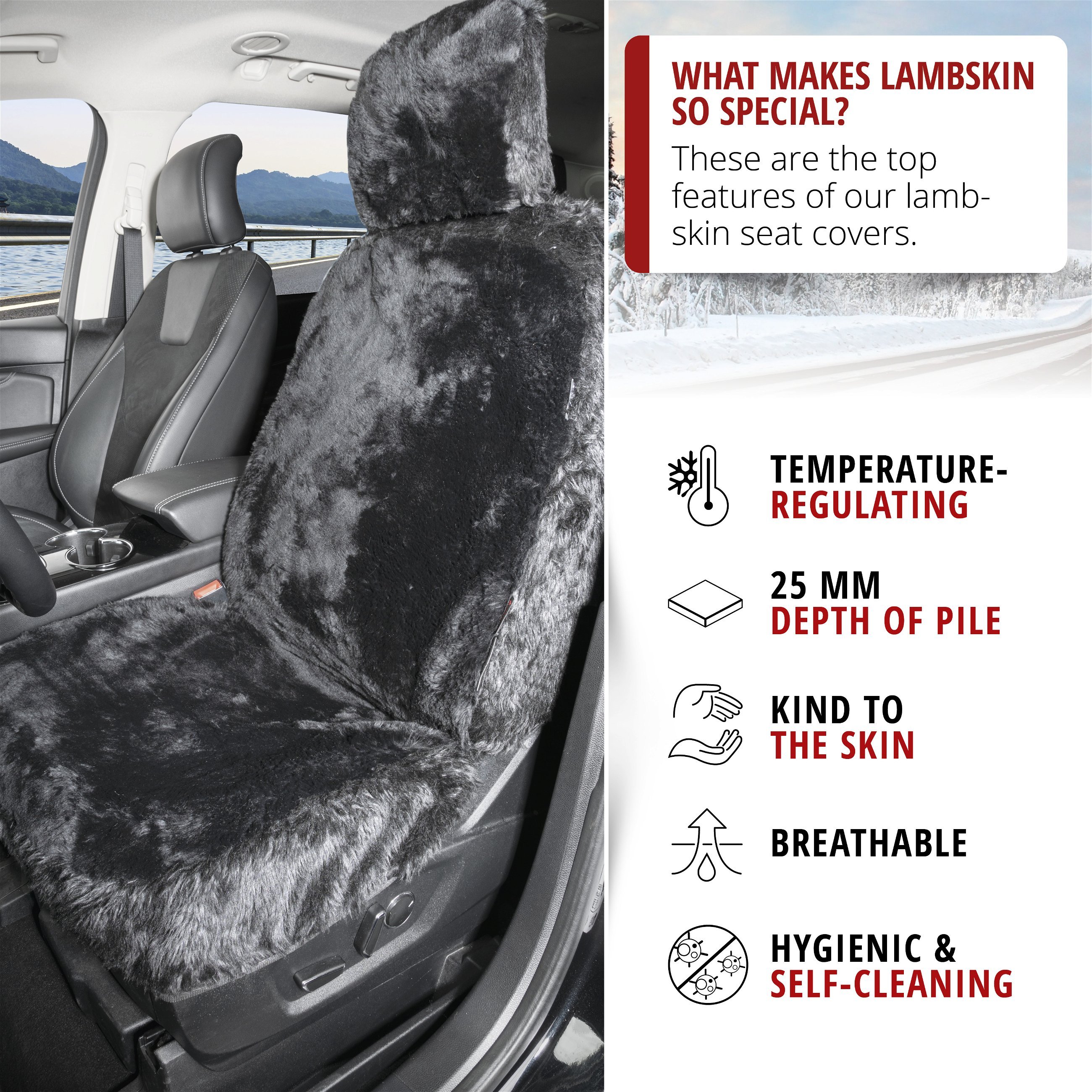 Car Seat Cover Maya lambskin black