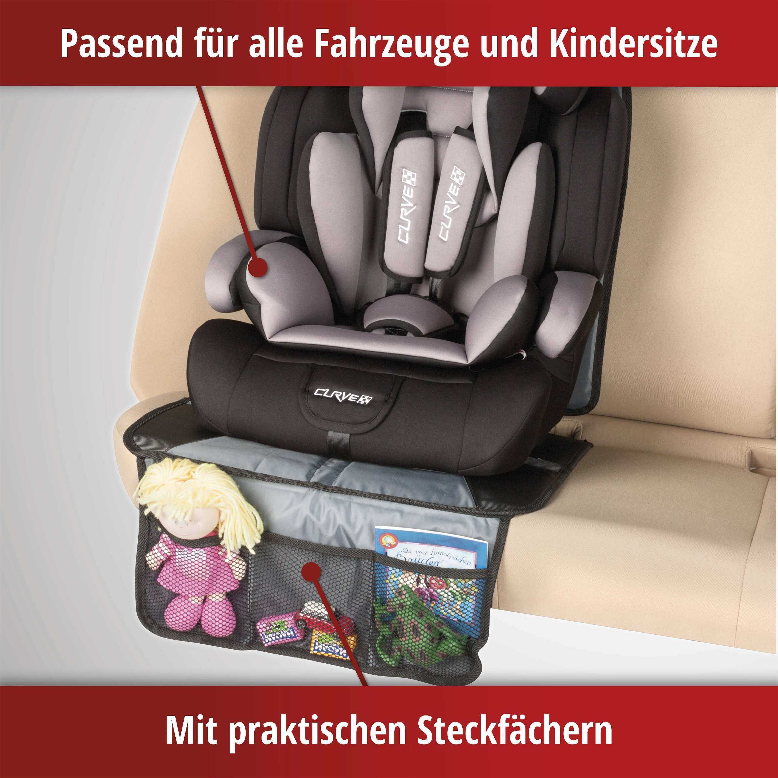 Kindersitzunterlage Tidy Fred XL, Auto-Schutzunterlage, Sitzschoner Kindersitz grau/schwarz