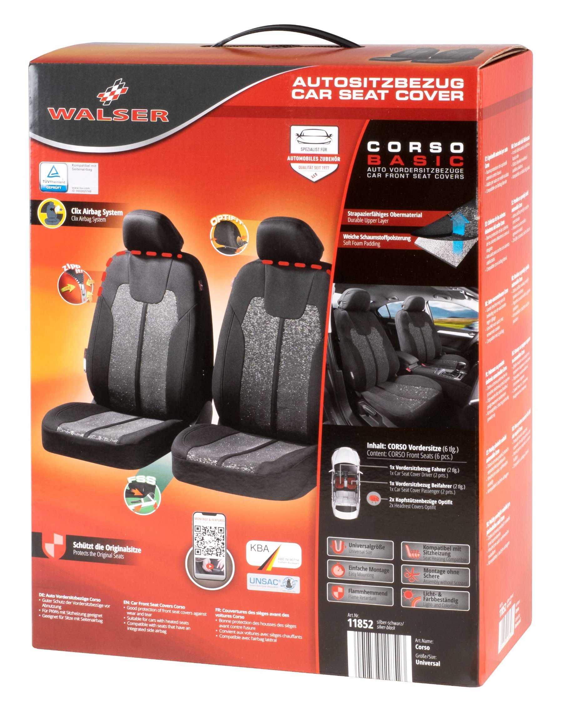 ZIPP IT Car seat covers Corso for two front seats with zip-system black/silver