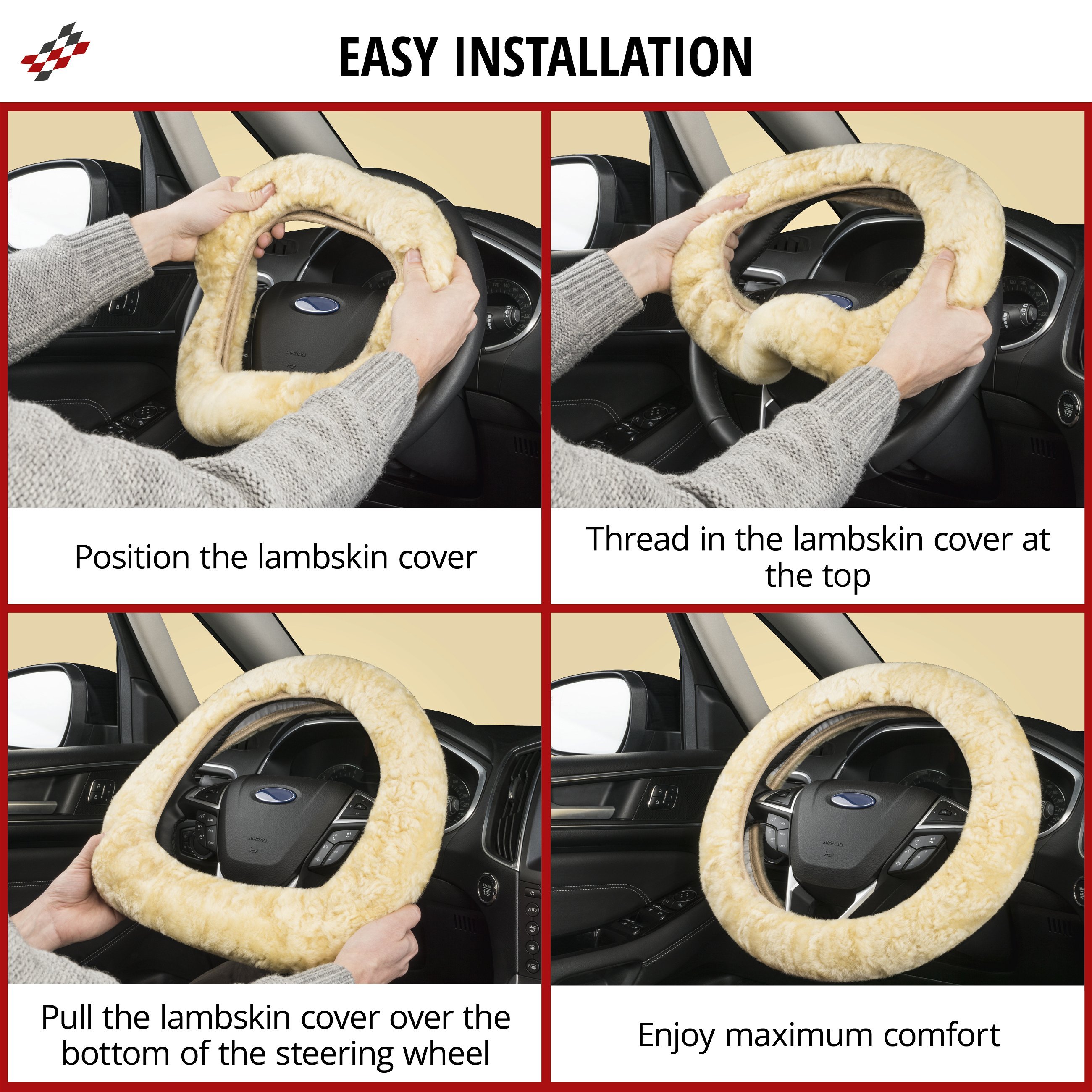 lambskin steering wheel cover - steering wheel cover in black