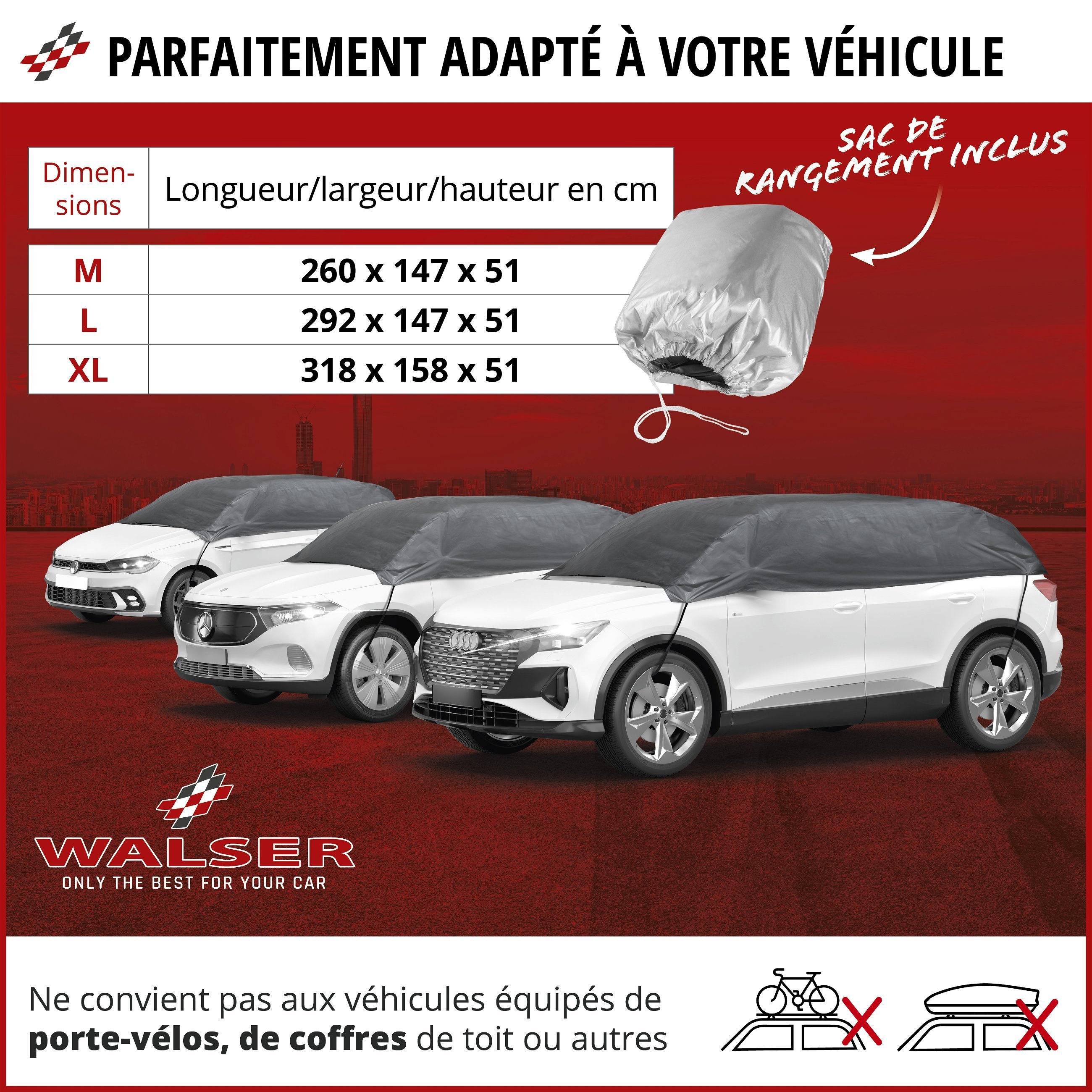 Bâche voiture All Weather Basic, bâche de voiture demi-garage taille M gris