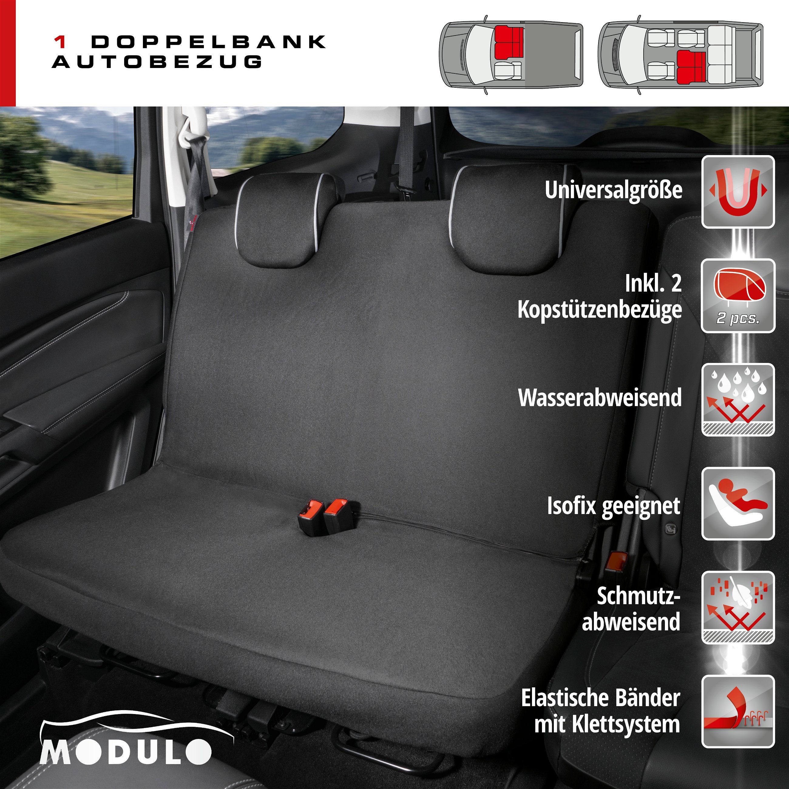 Autositzbezug Modulo, PKW-Schonbezug für Doppelbank graphit