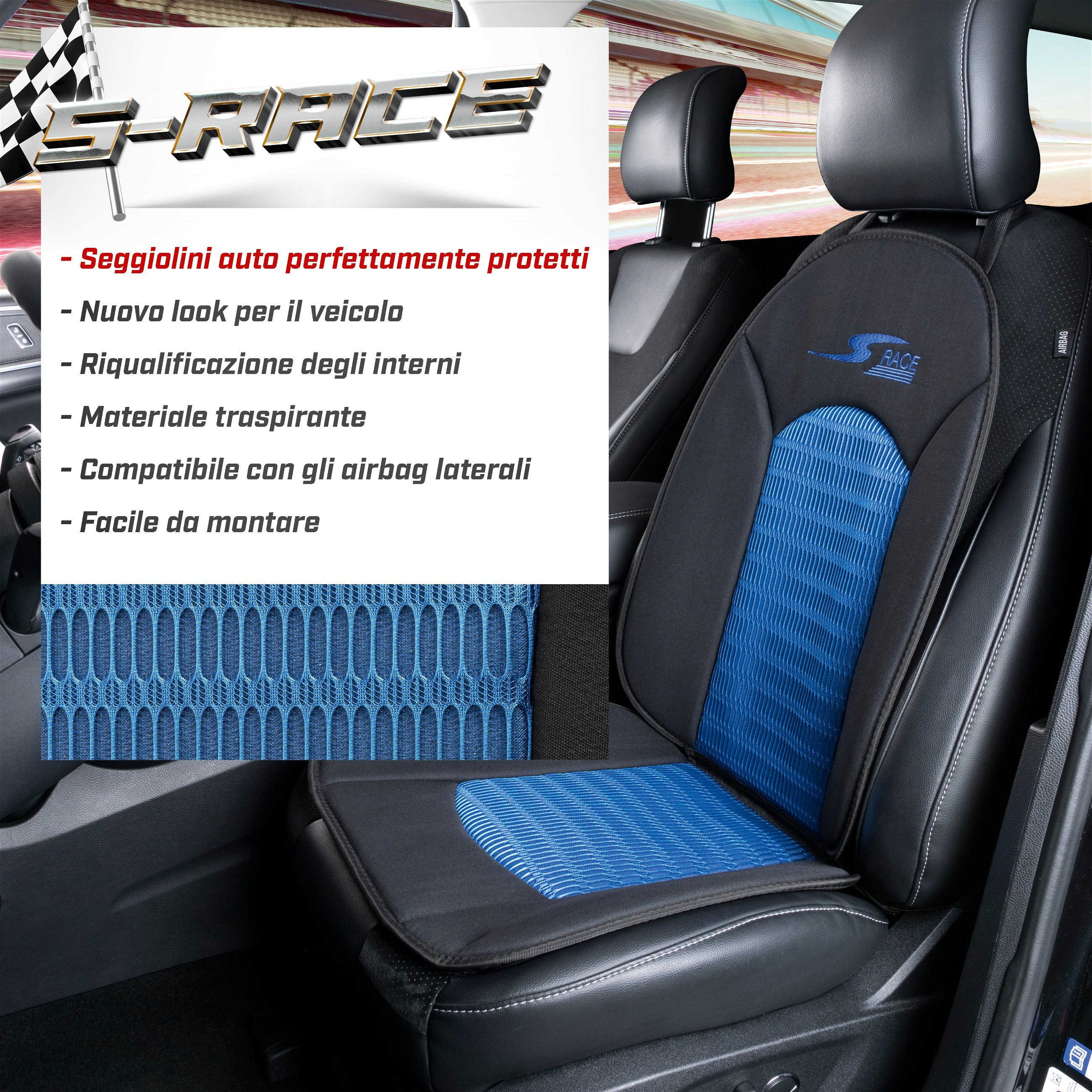 Coprisedili auto S-Race blu