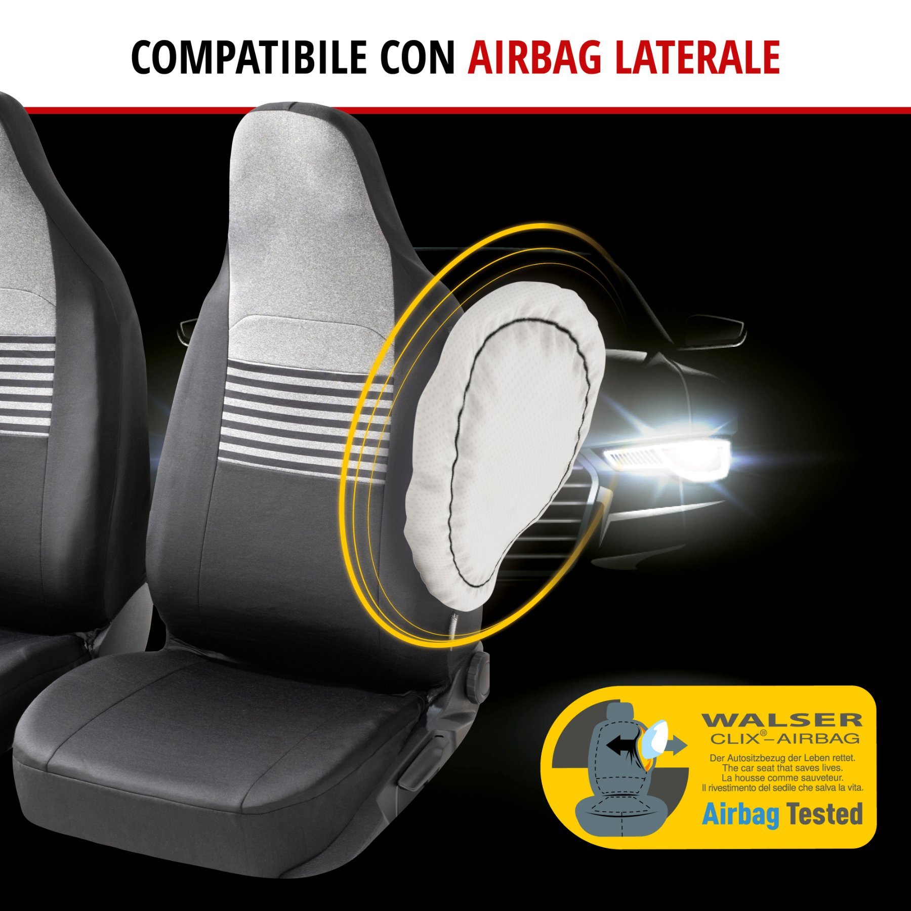ZIPP IT Premium Coprisedili Gordon per due sedili anteriori con sistema di chiusura lampo nero/grigio