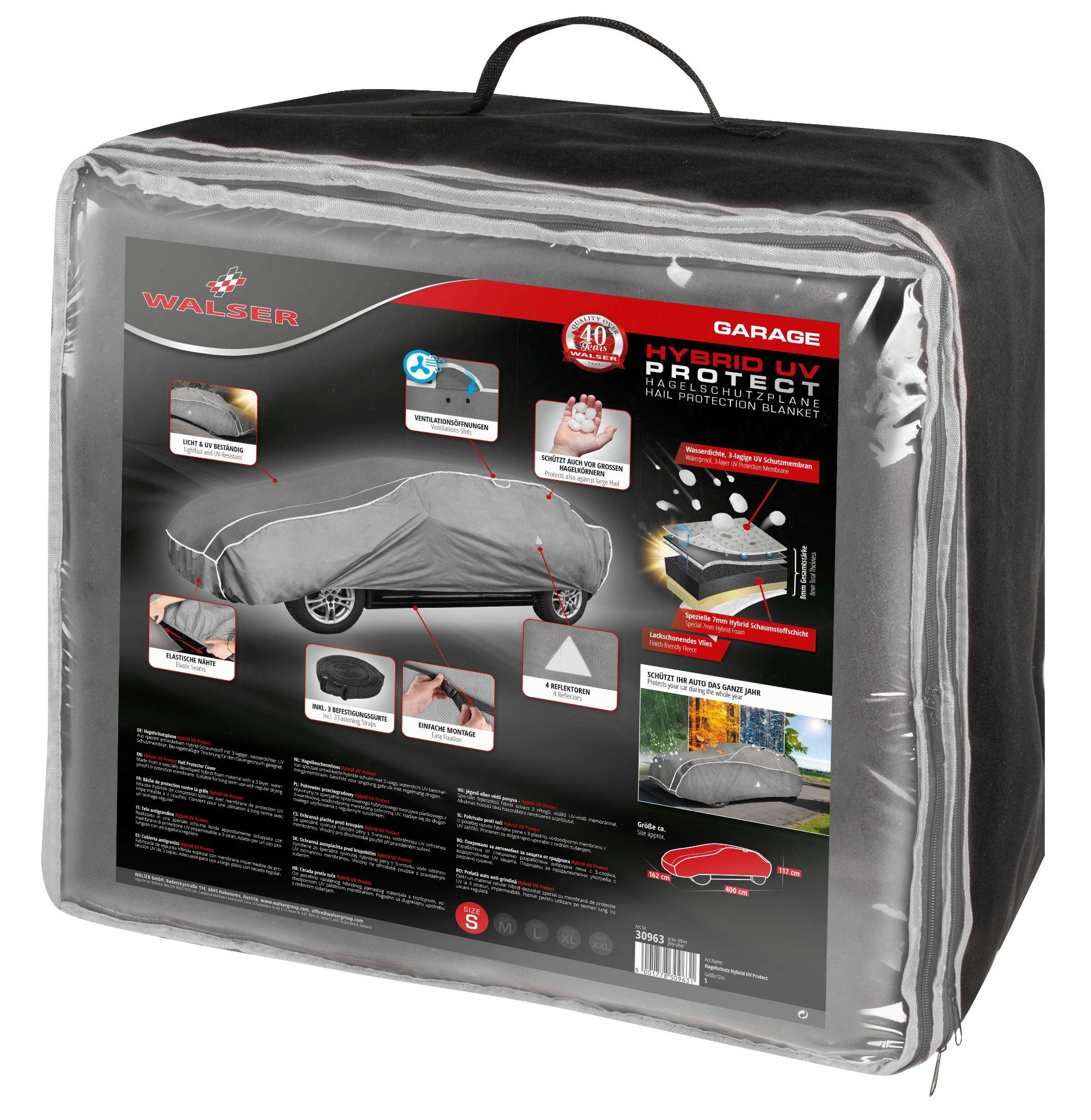 PKW Hagelschutzplane Hybrid UV Protect, Hagelschutzgarage Größe S