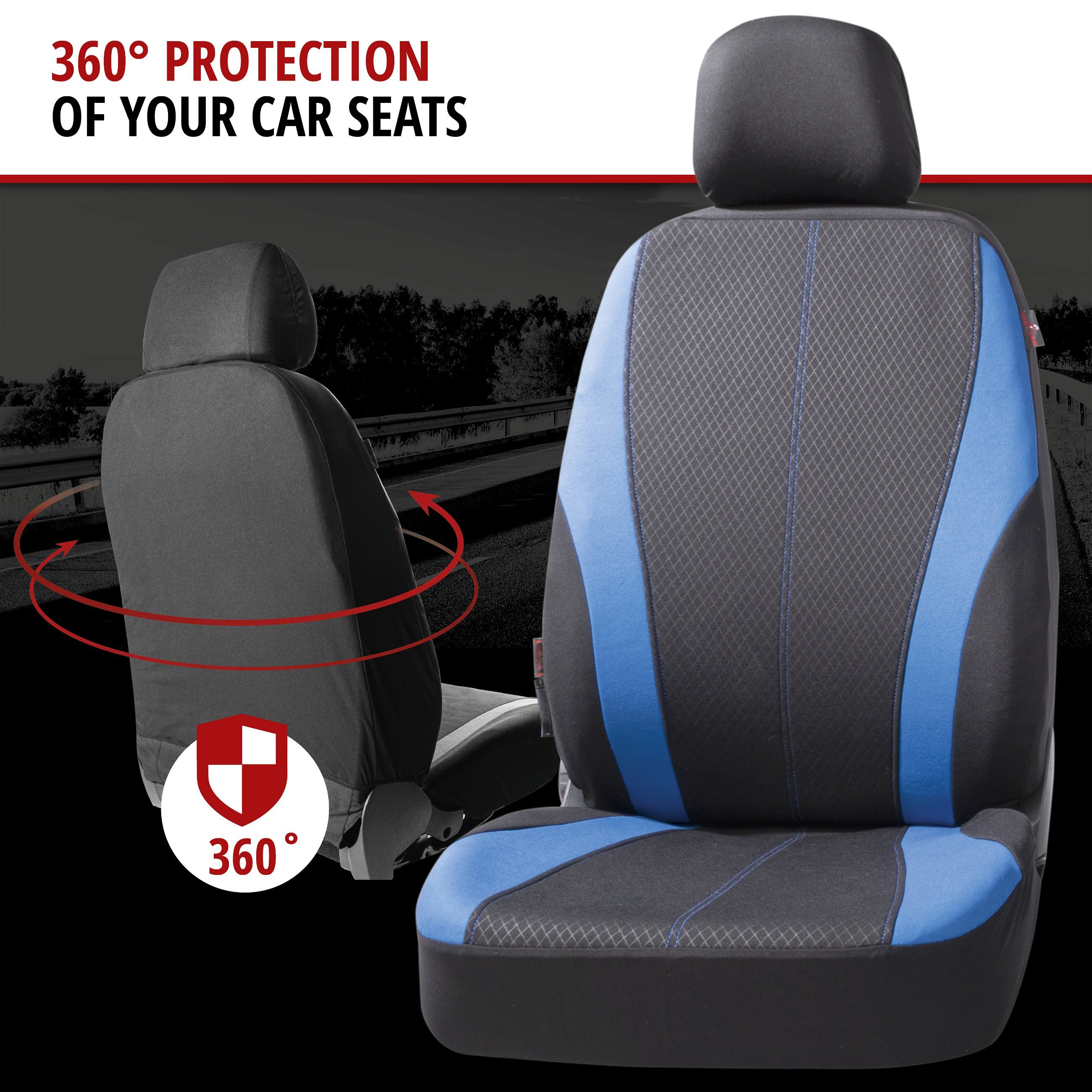 ZIPP IT Car seat covers Dundee for two front seats with zip-system black/blue