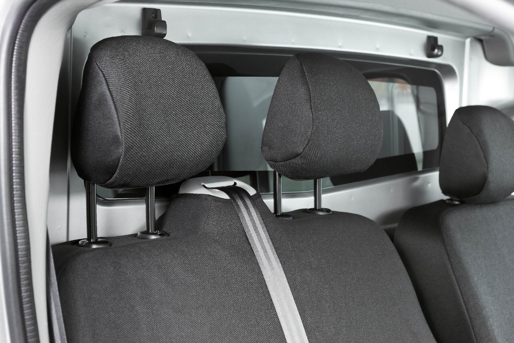Autostoelhoes Transporter Fit van stof antraciet geschikt voor Opel Vivaro, Renault Traffic, Nissan Primastar, Einzel- & Dubbele Bank