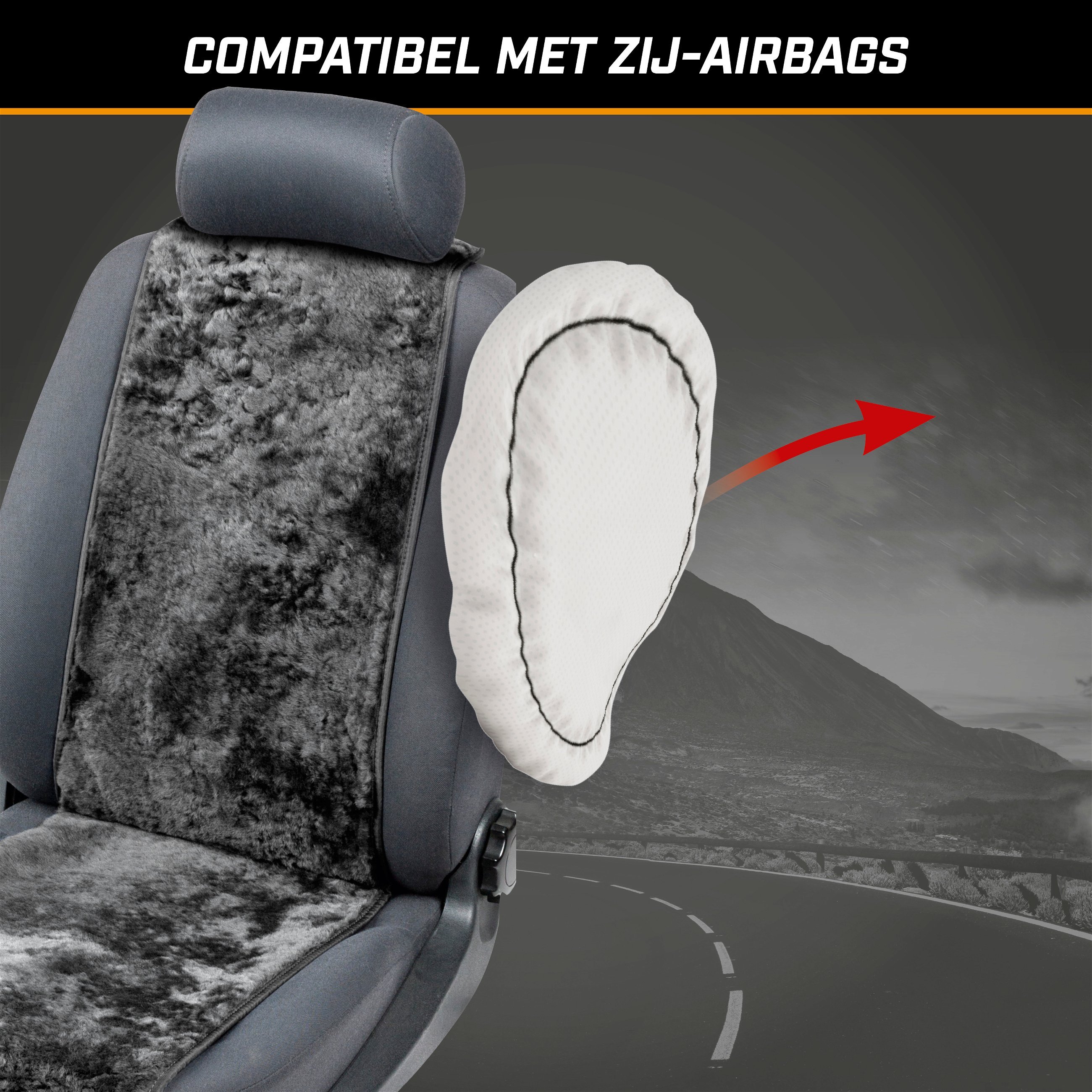 Autostoelhoes Lamsvel Cosmo, Stoelbekleding Lamsvel zwart