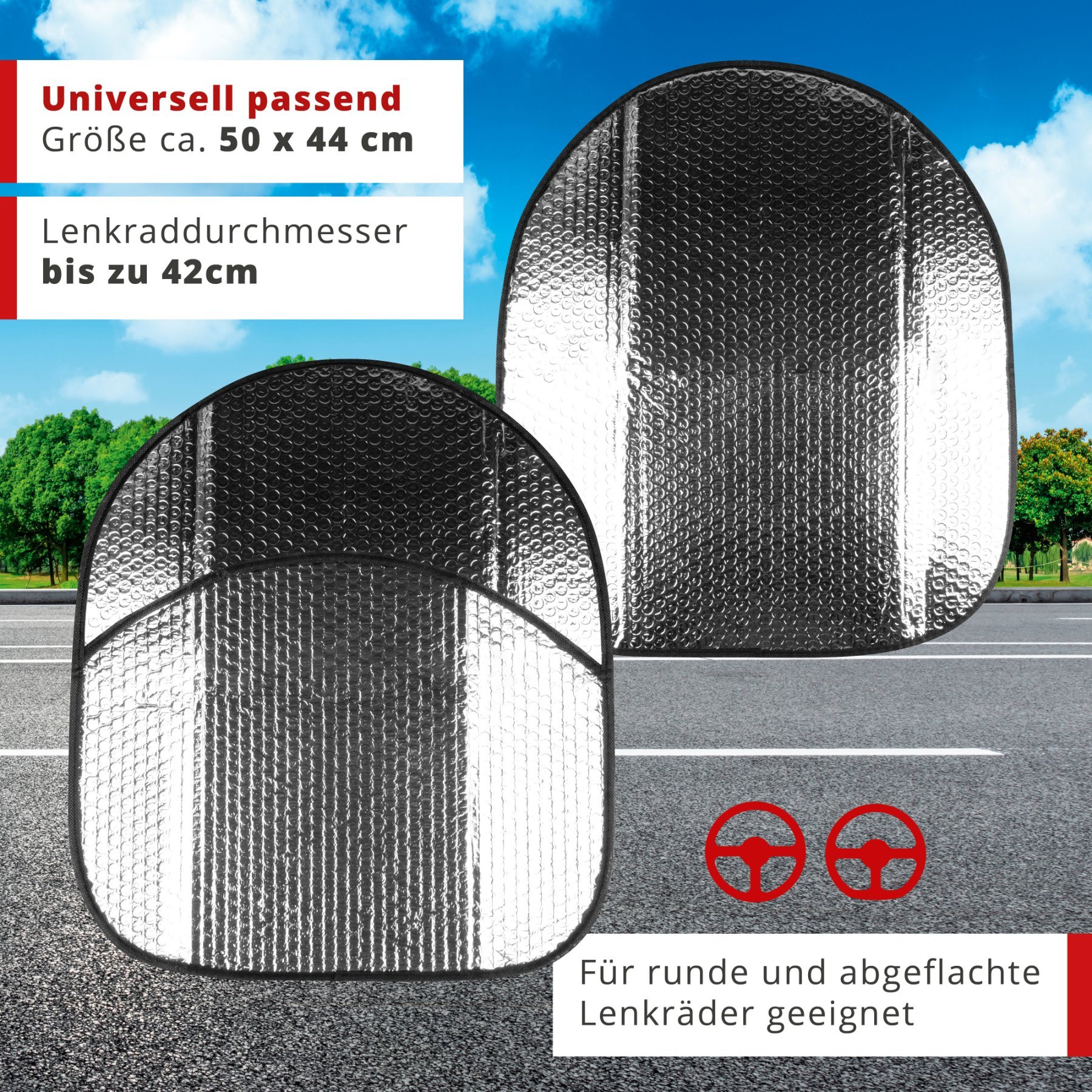 Thermo-Lenkradschutz, Sonnen- und Hitzeschutz-Lenkrad, Lenkradabdeckung 50x44 cm silber
