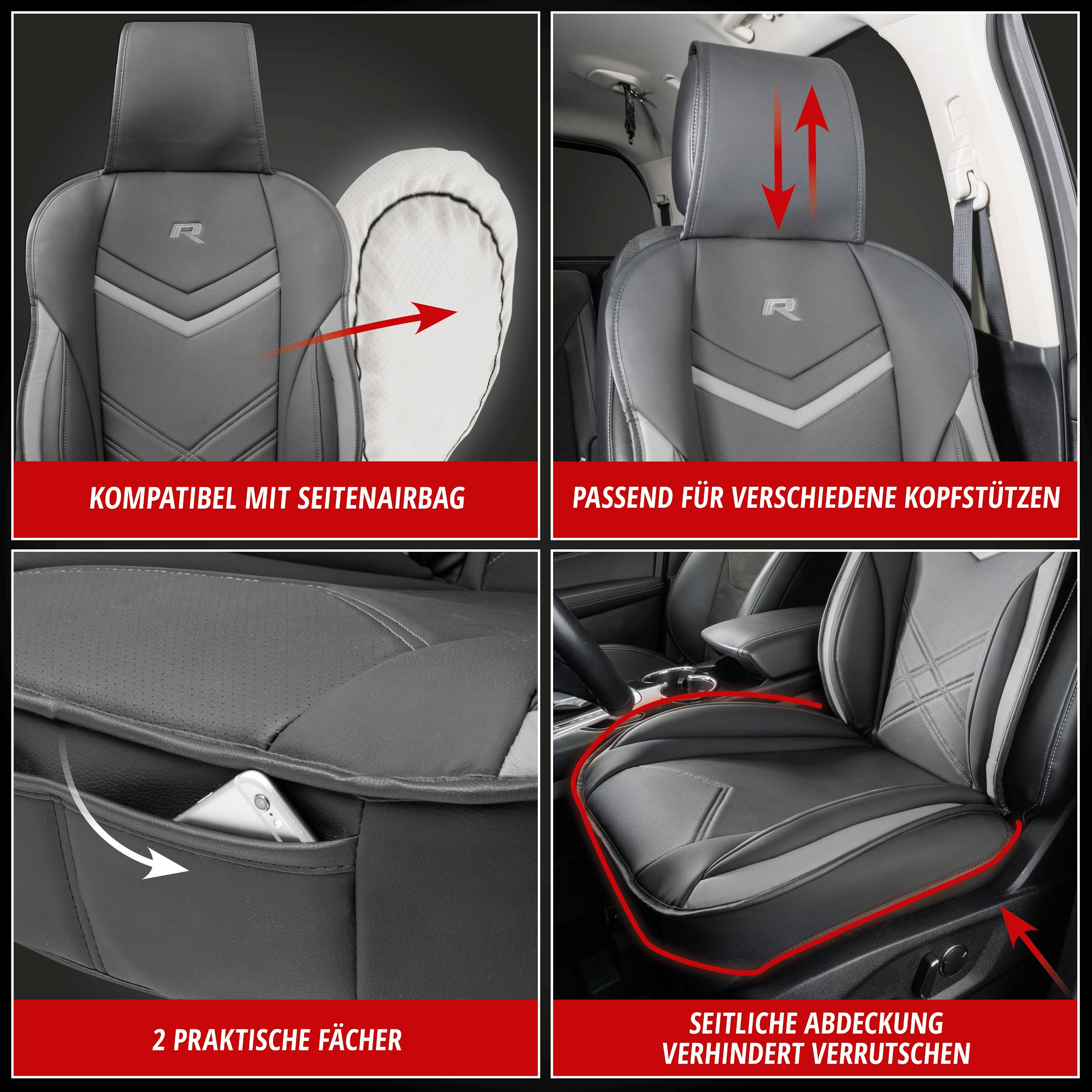 PKW Sitzauflage Rey, Auto-Sitzaufleger schwarz-grau