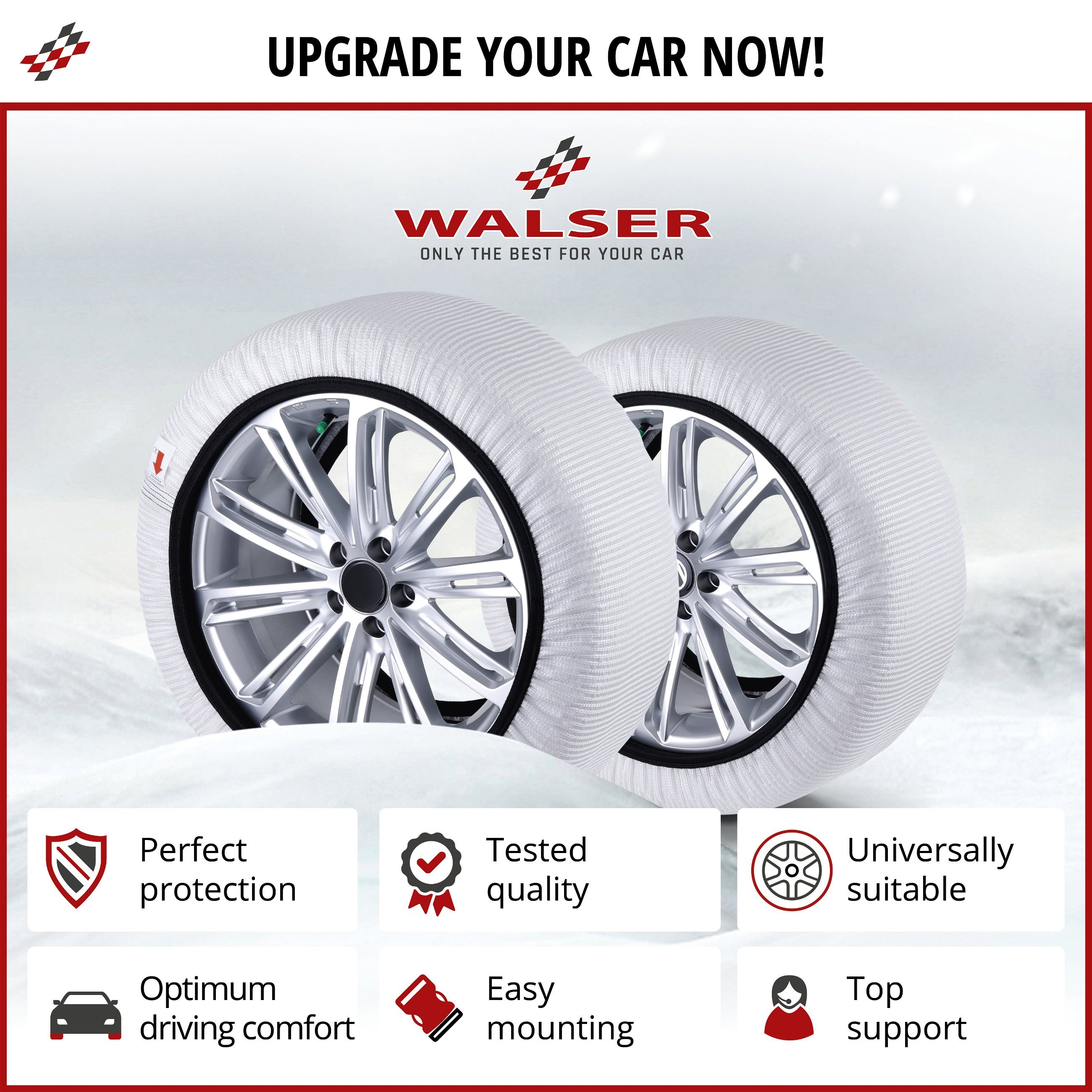Premium Snow Chains Alternative Ultra Grip XS, Textile Snow Chains, Snow Socks Set of 2 white