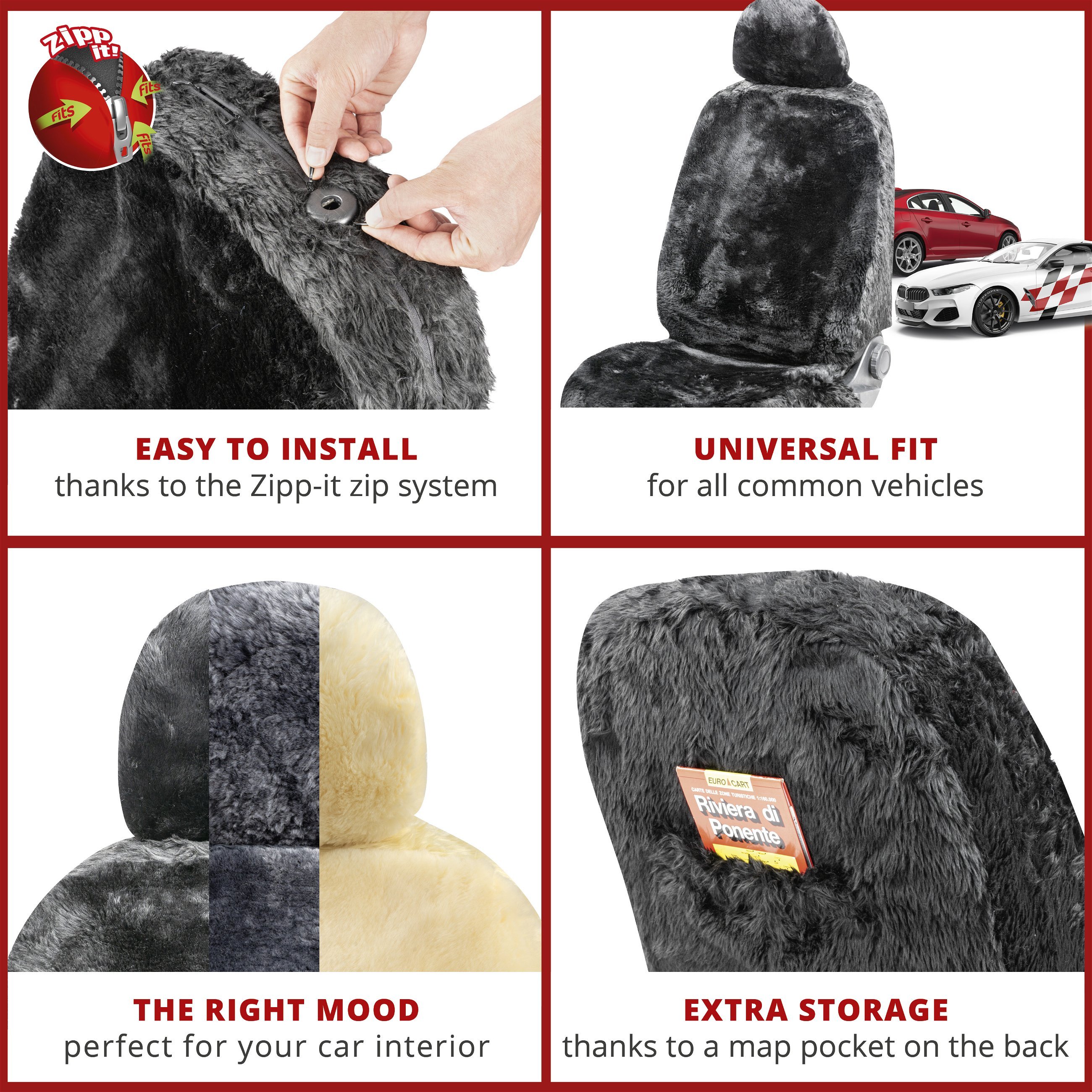 Car Seat Cover Maya lambskin black