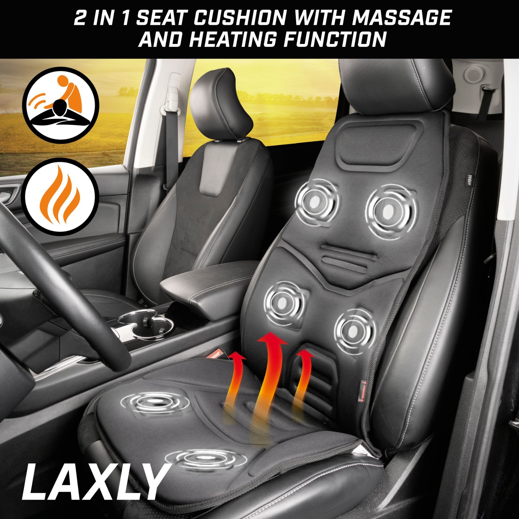 Massage seat cover Laxly, universal seat cover with massage and heat function
