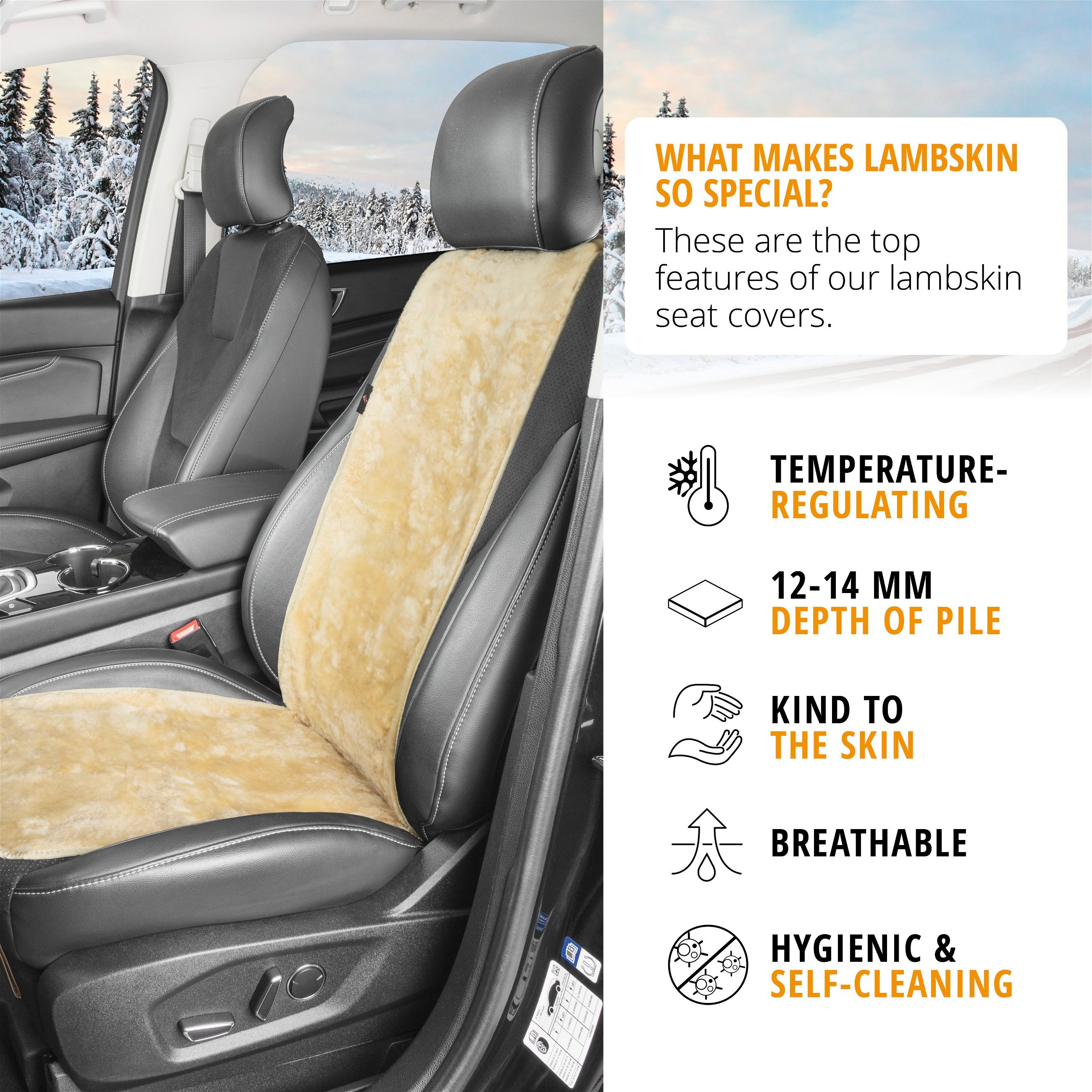 Car Seat cover in lambskin Cosmo beige 12-14mm fur height