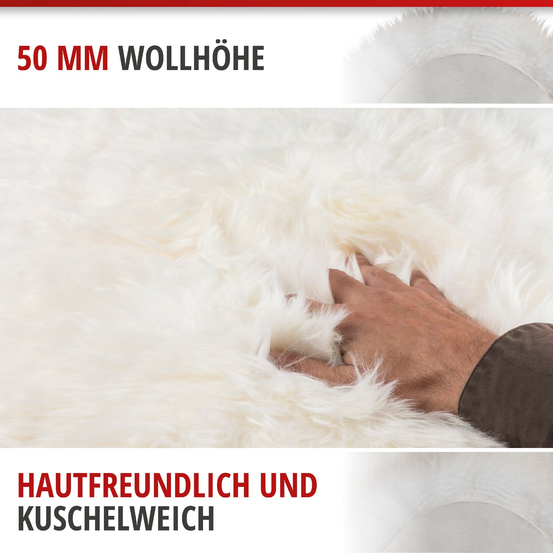 Lammfell Teppich Blake weiß 80-90cm aus 100% natürlichem Lammfell, Wollhöhe 50mm, ideal im Wohn- & Schlafzimmer