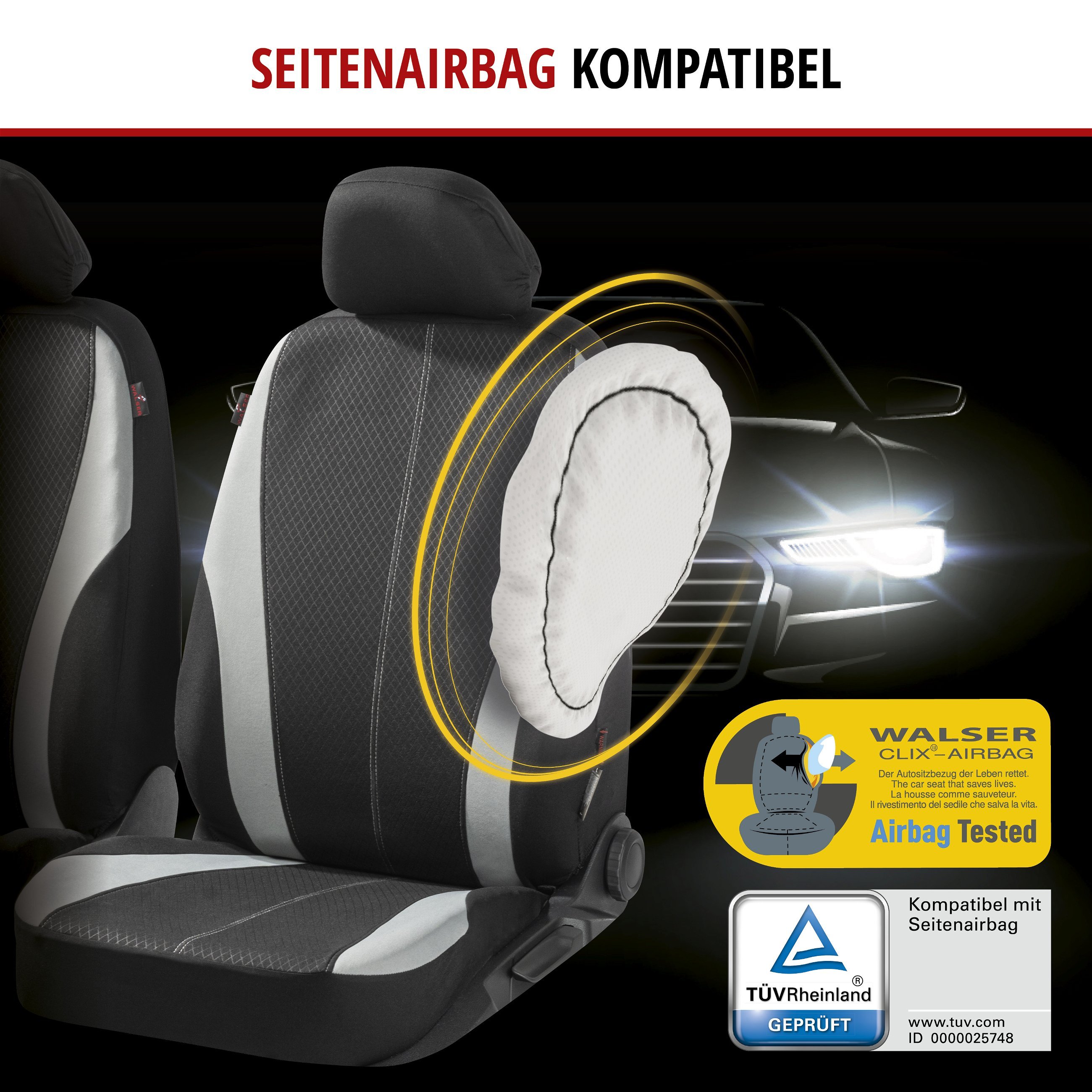 Autositzbezug ZIPP-IT Dundee, PKW-Schonbezüge Komplettset mit Reißverschluss-System schwarz/grau