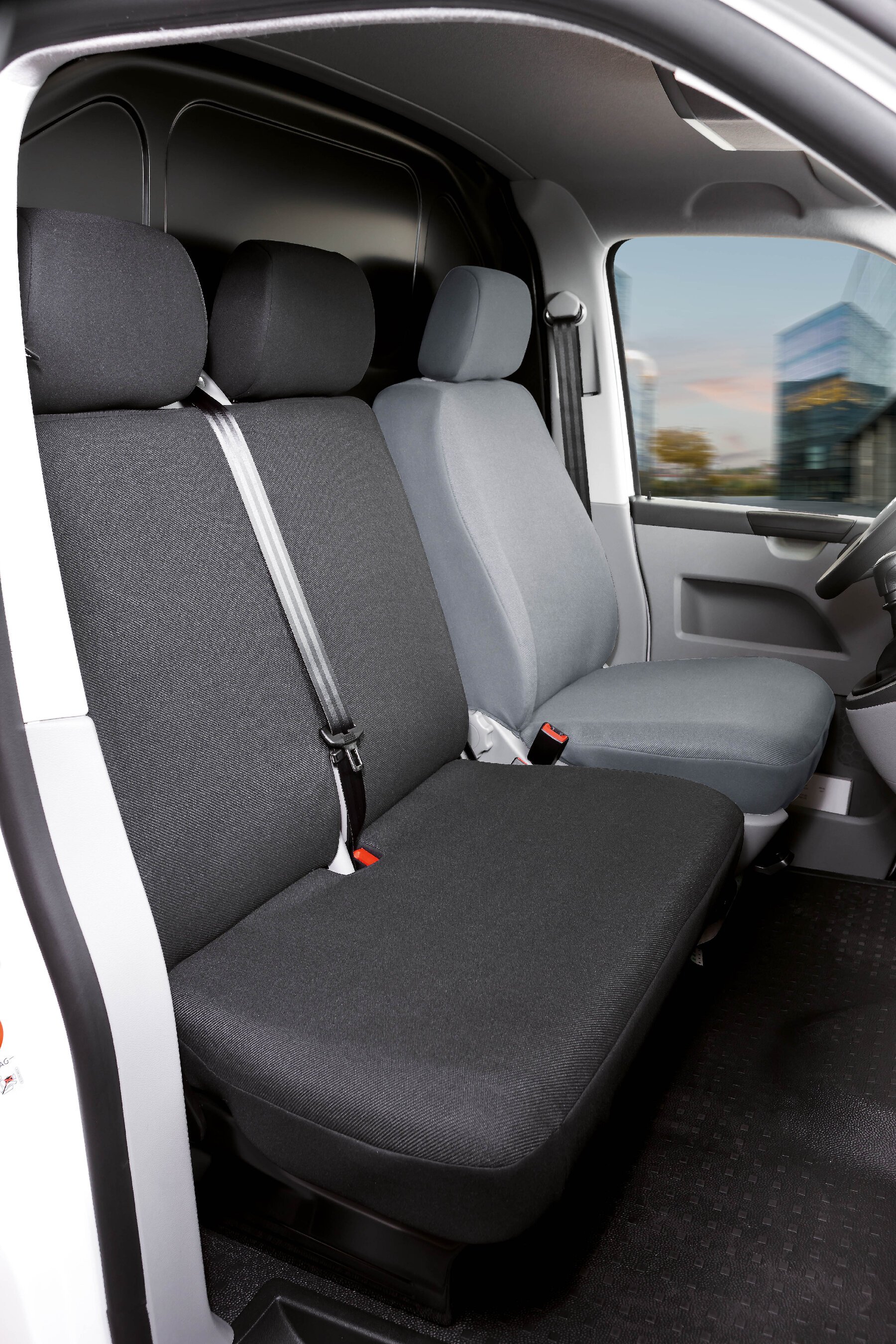Passform Sitzbezug aus Stoff kompatibel mit VW T5, Doppelbank vorne klappbar