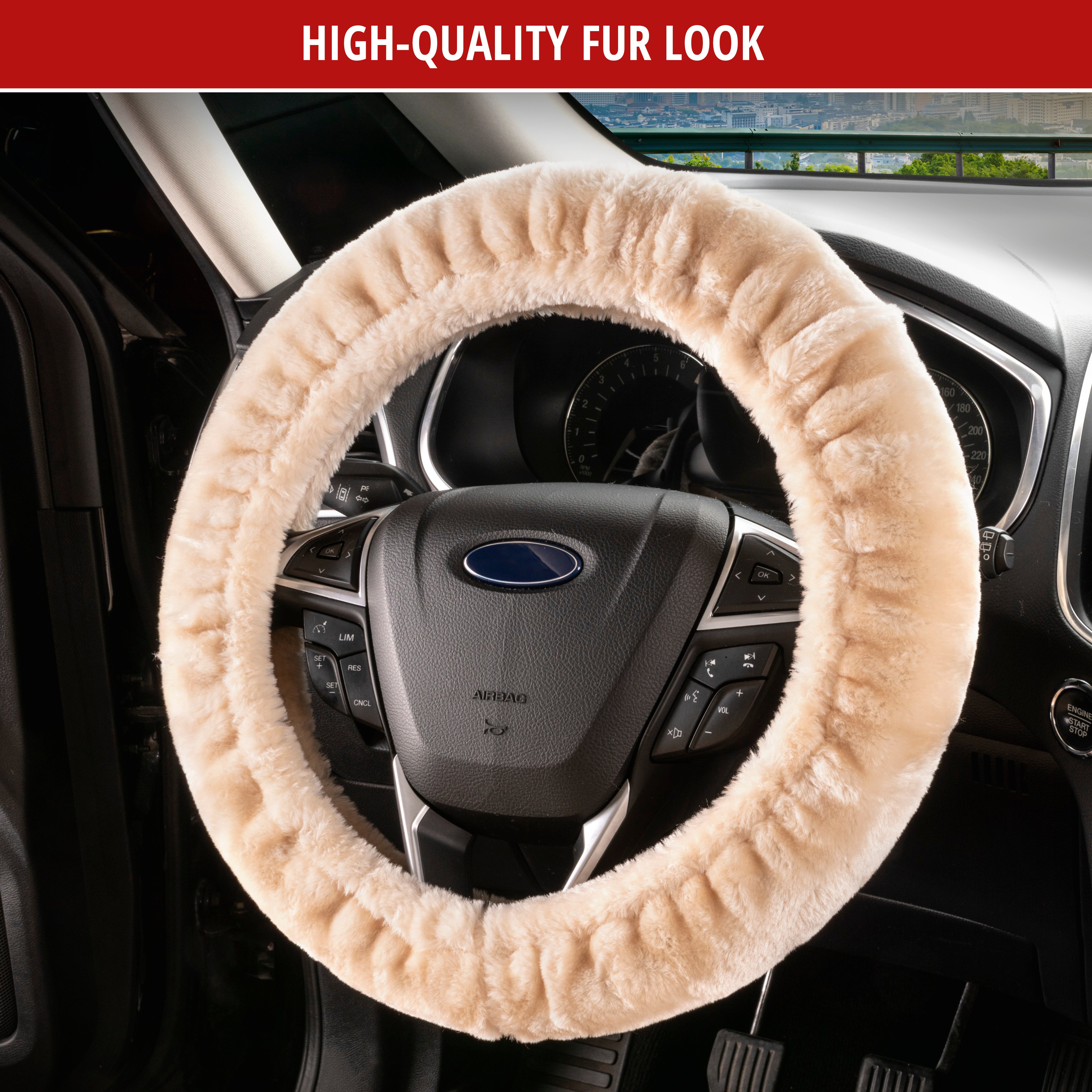 Steering wheel cover Teddy Plush faux fur vegan beige