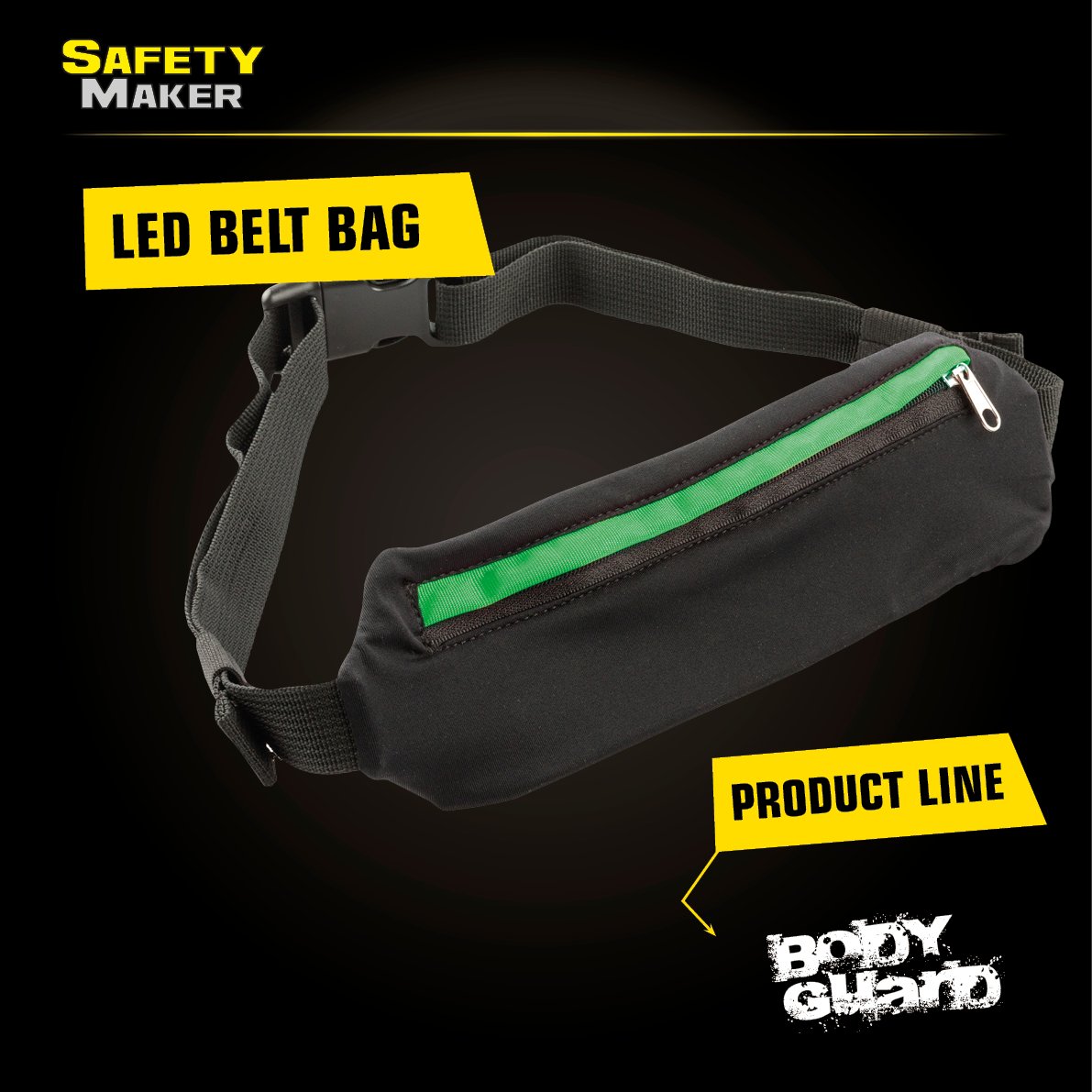 LED belt pouch black green