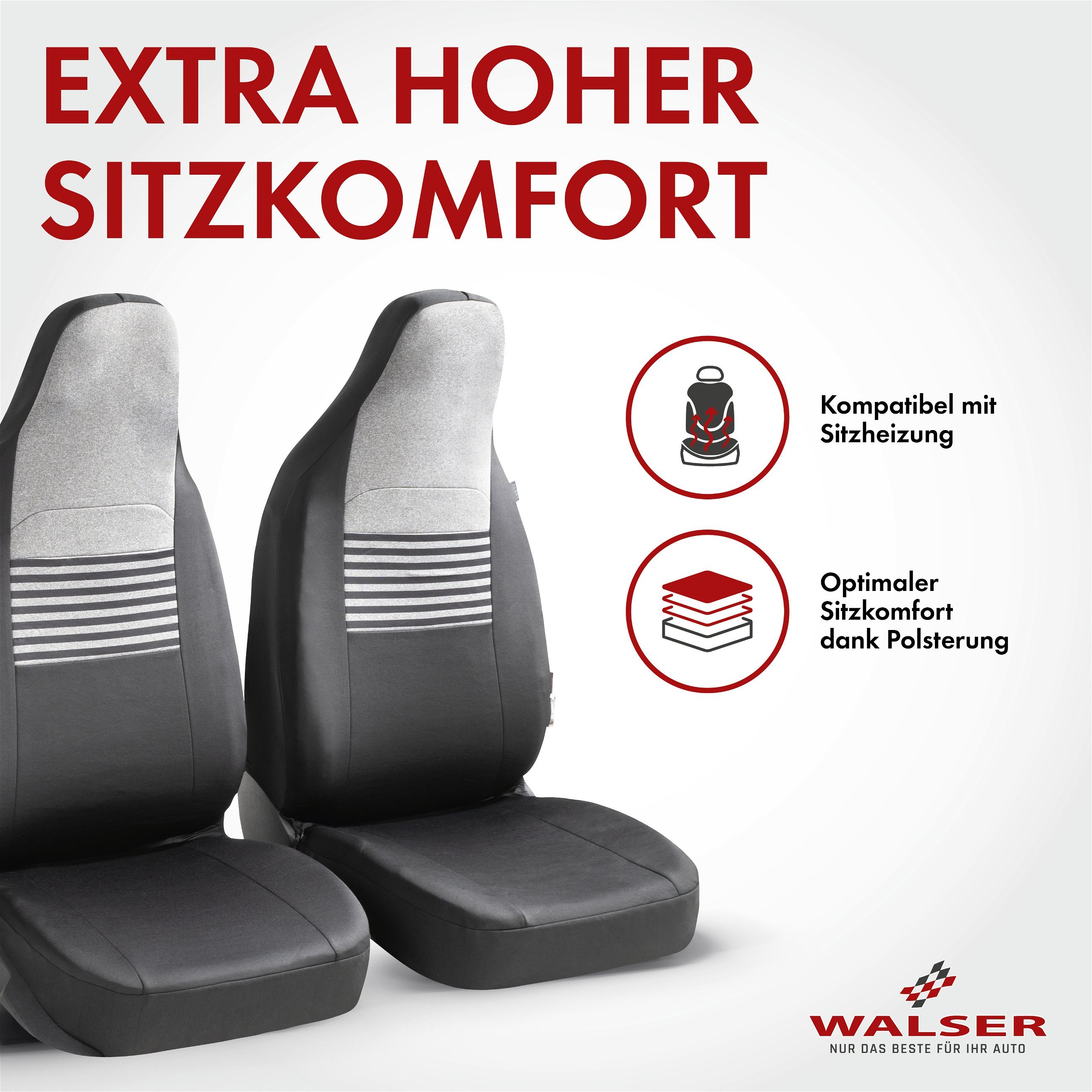 Autositzbezug ZIPP-IT Premium Gordon, PKW-Schonbezüge für 2 Vordersitze mit Reißverschluss-System schwarz/grau