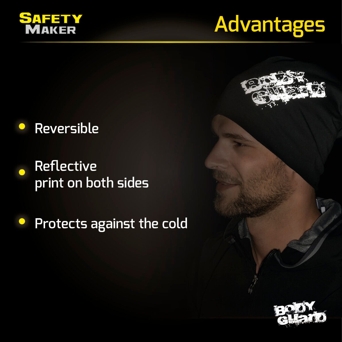 reversible beanie, cap, sports cap reflective black-silver