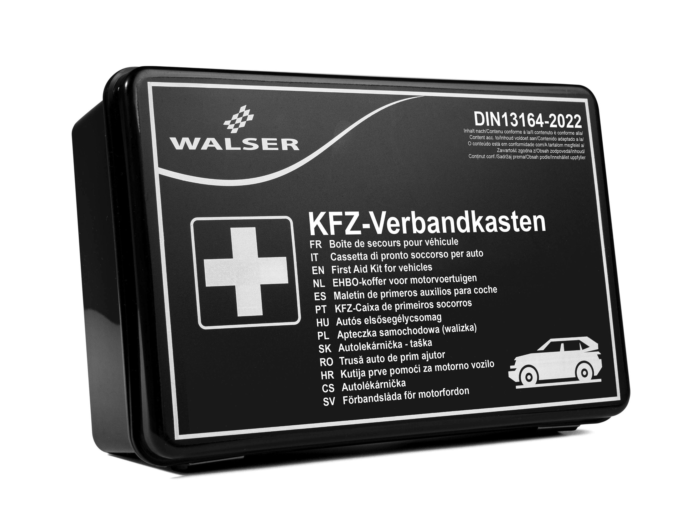 Boîte de secours KFZ noire selon la norme DIN 13164:2022