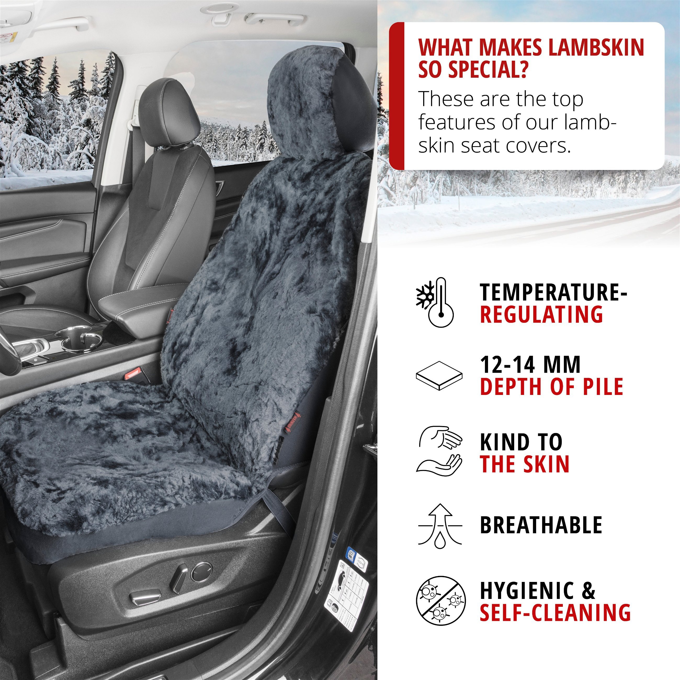 Car Seat cover Iva made of lambskin anthracite with ZIPP IT system