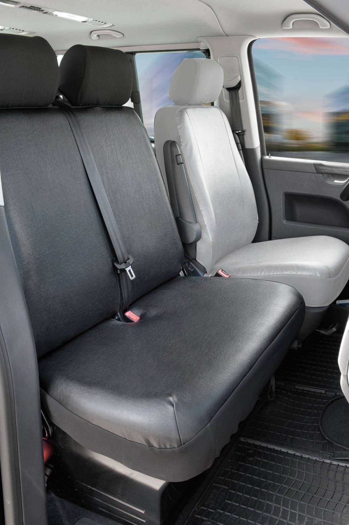 Passform Sitzbezug aus Kunstleder kompatibel mit VW T6, Doppelbank vorne