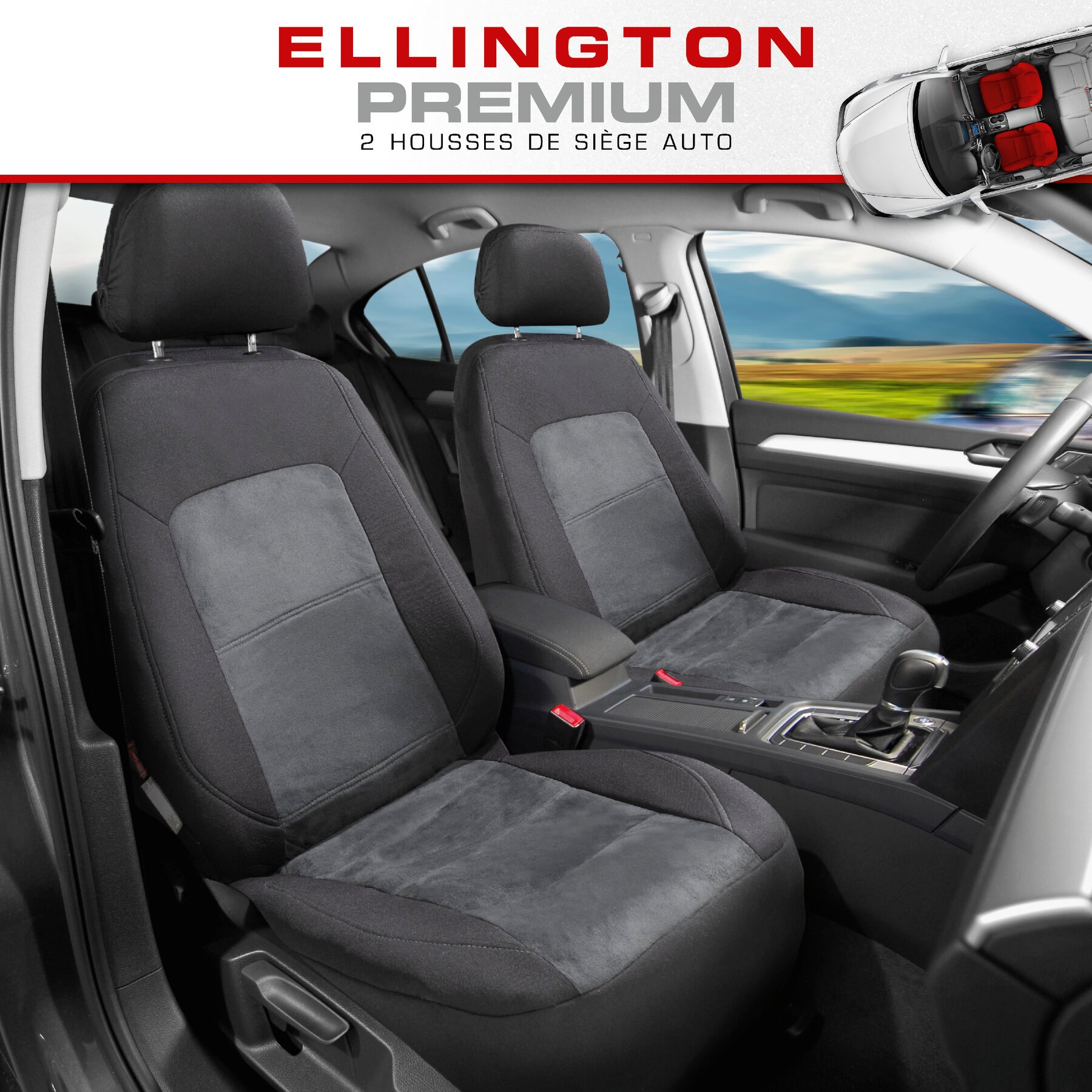 ZIPP IT Premium Housse de sièges Ellington pour deux sièges avant avec système de fermeture éclair noir/gris