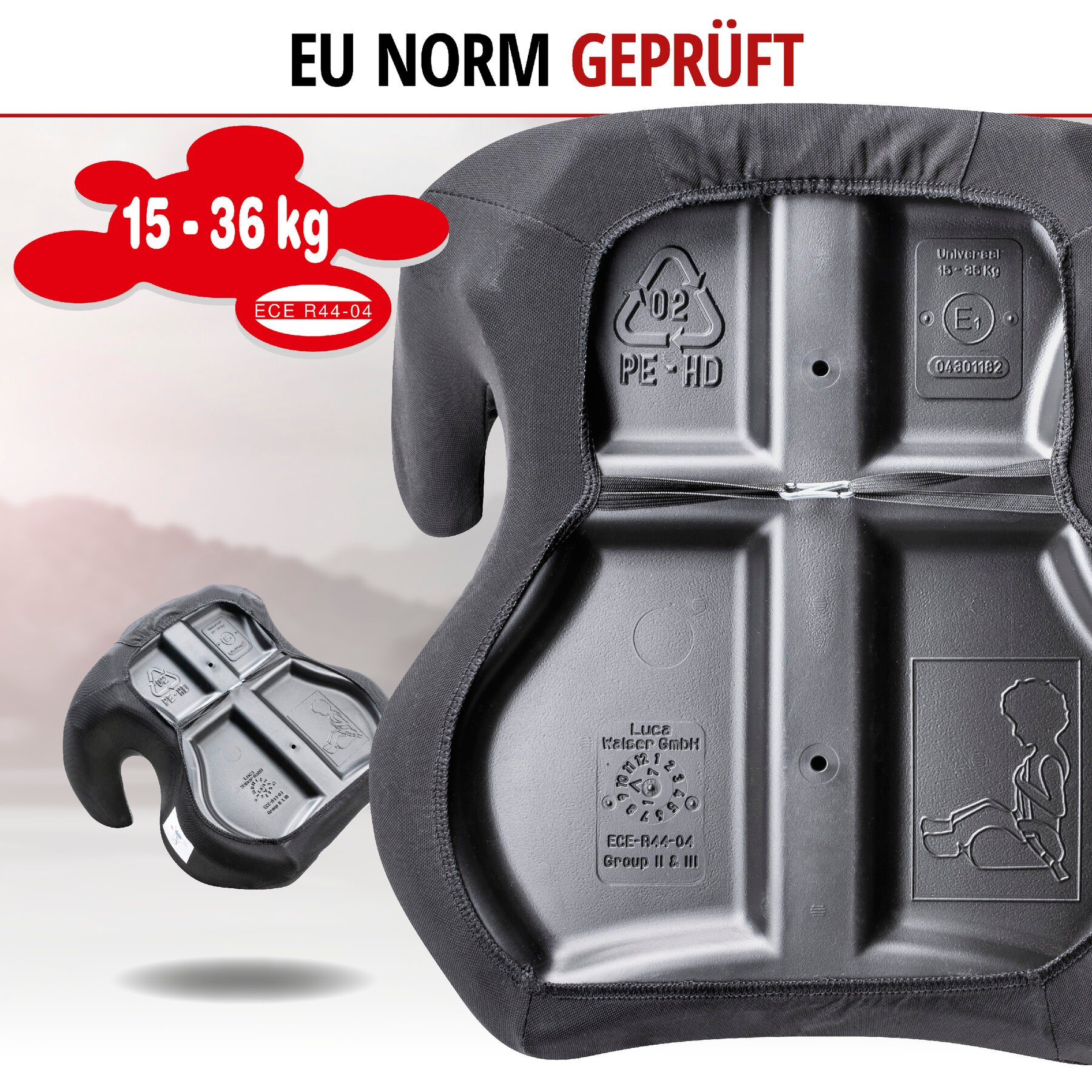 Kindersitzerhöhung Lino, Auto-Kindersitz ECE 44/04 geprüft schwarz/silber