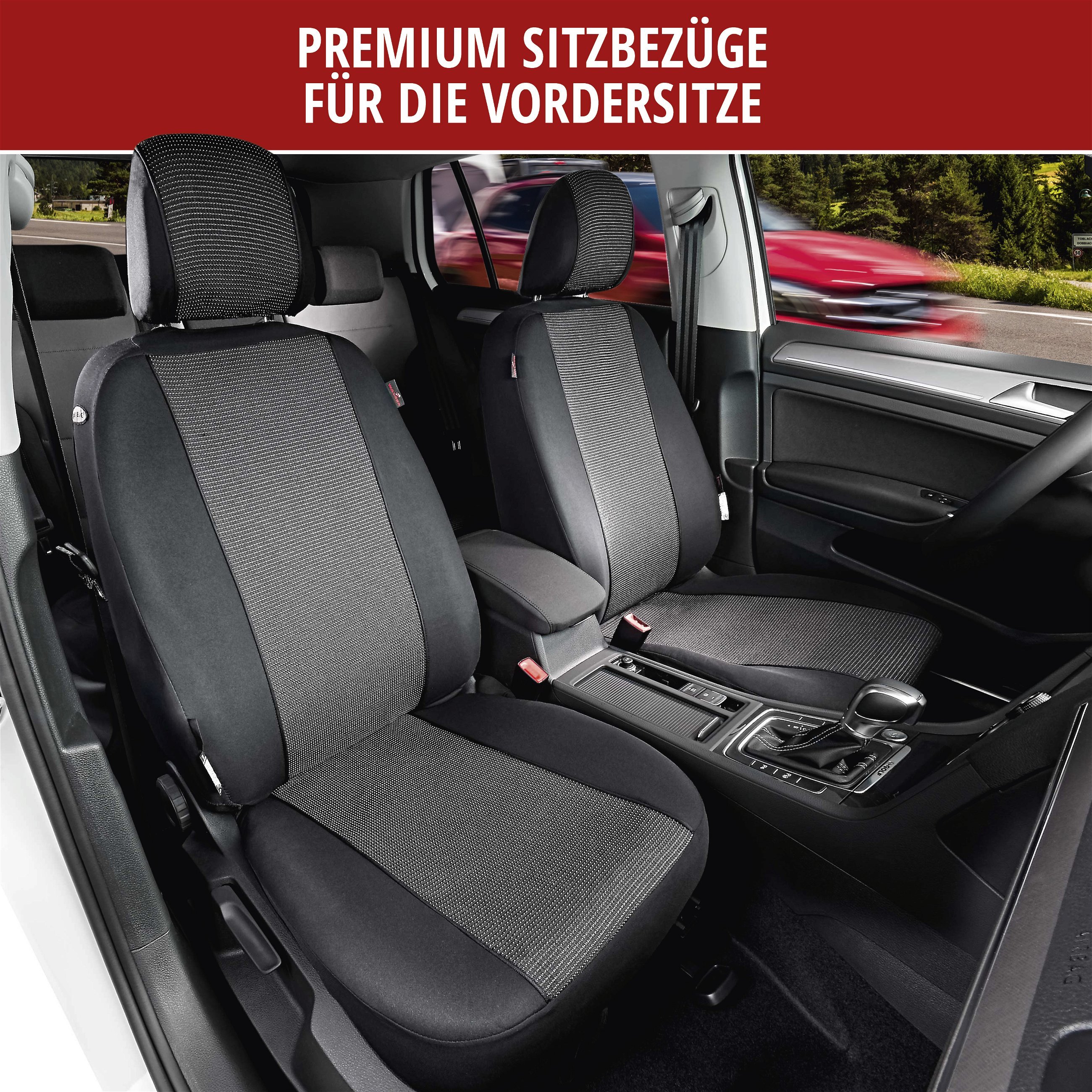 Sitzbezüge Schonbezüge für VW Polo(9N) schwarz-weiss V13 Vordersitze