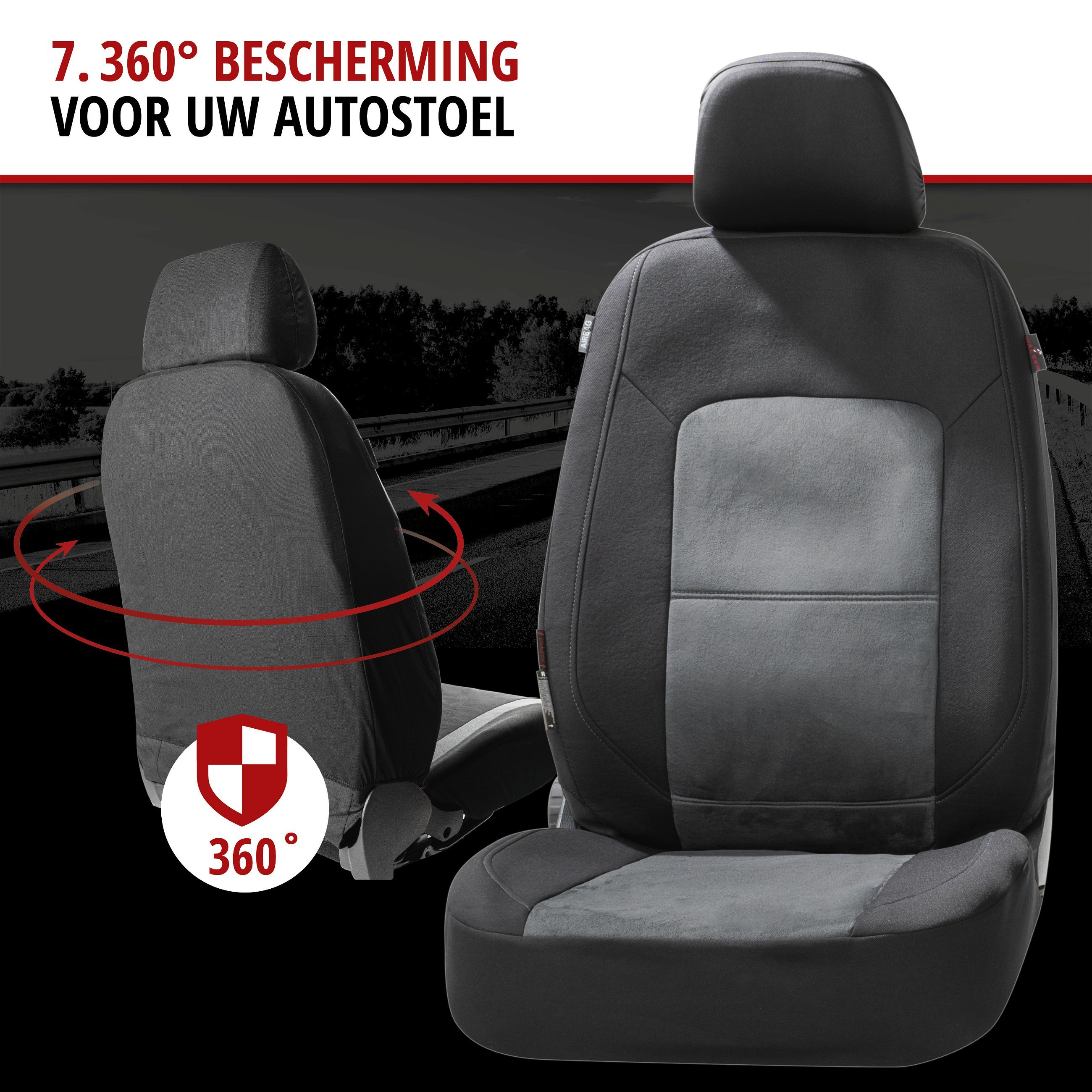 Premium Autostoelbekleding Ellington met Zipper ZIPP-IT, Autostoelhoes set, 2 stoelbeschermer voor voorstoel, 1 stoelbeschermer voor achterbank zwart/grijs 11865