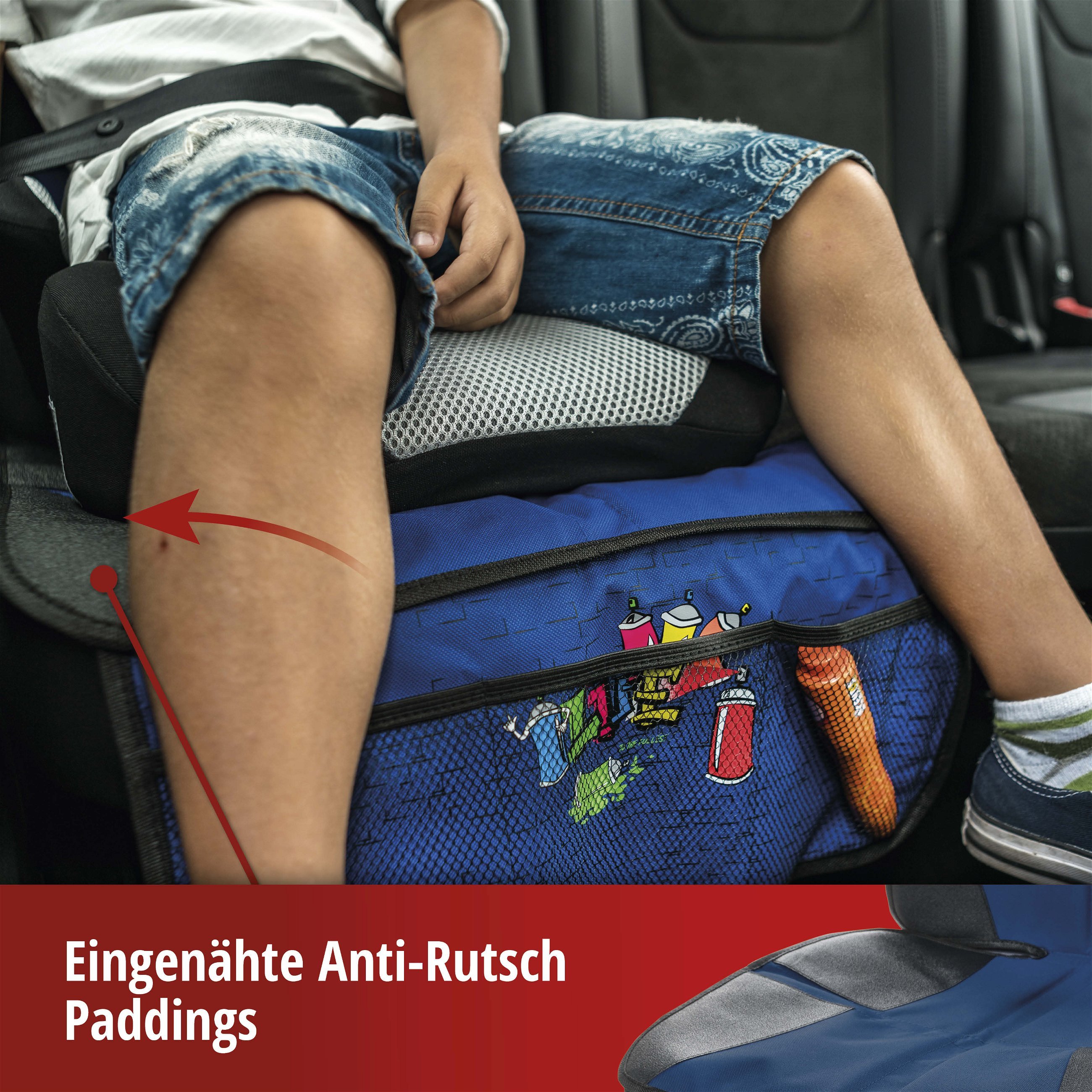 Kindersitzunterlage Graffiti, Auto-Schutzunterlage, Sitzschoner Kindersitz blau