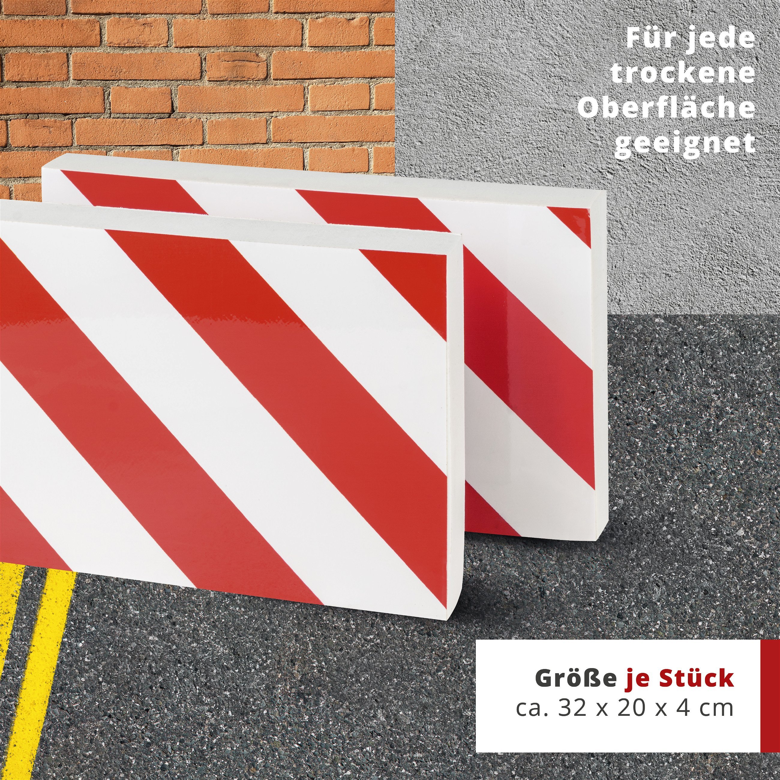 Garagen-Wandschutz, 2 Stück Auto-Türkanten-Schutz selbstklebend 32x20x4 cm rot/weiß