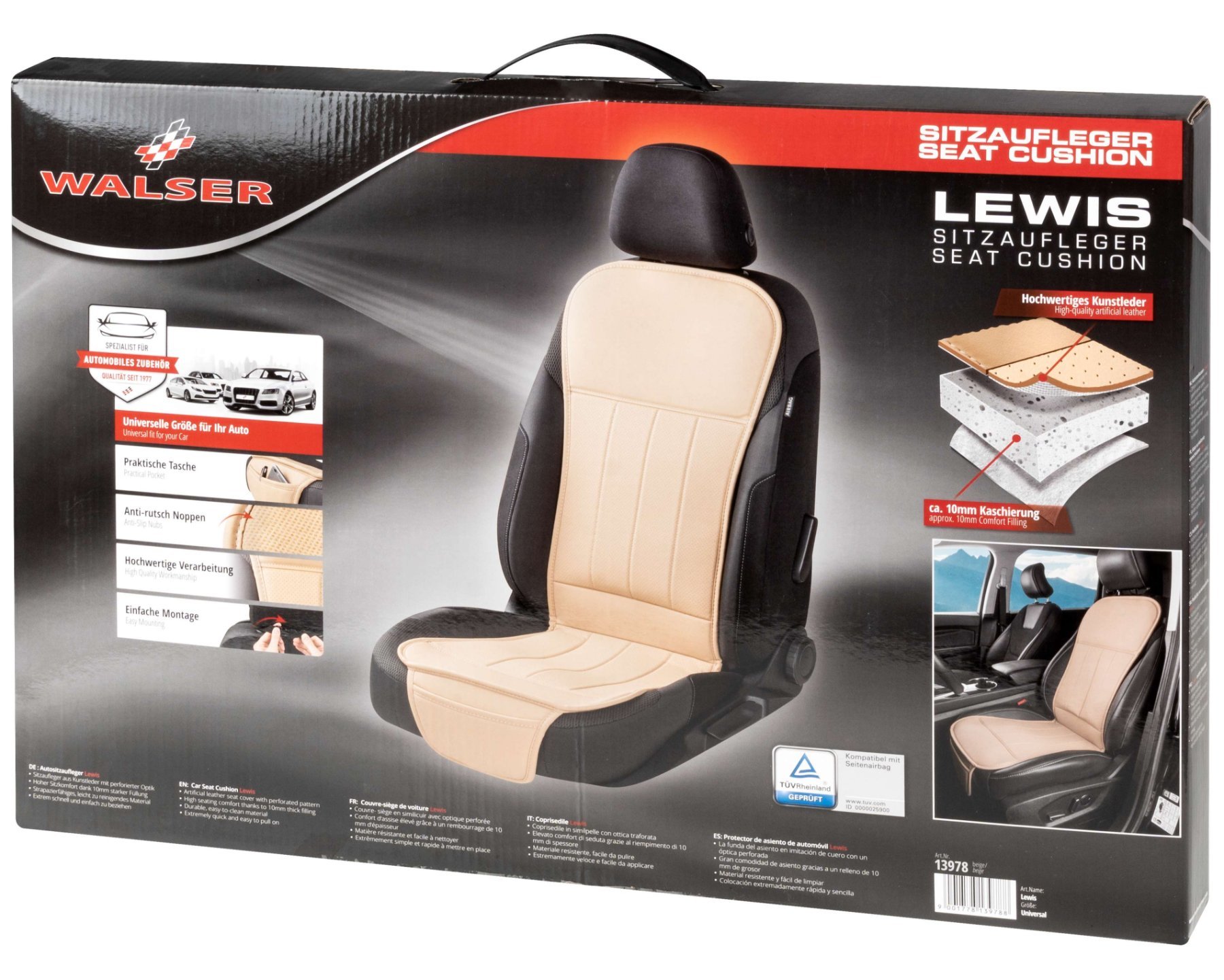 Autostoelhoes Lewis, universele stoelhoes en beschermmat in beige, stoelbeschermer voor auto's en vrachtwagens