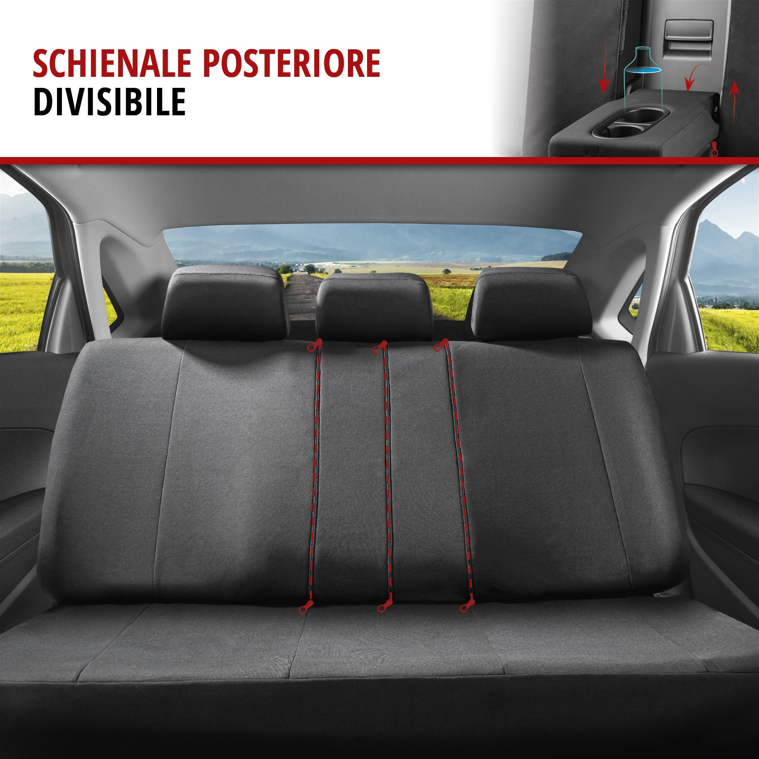 ZIPP IT Coprisedili Tratto set completo con sistema di chiusura lampo nero