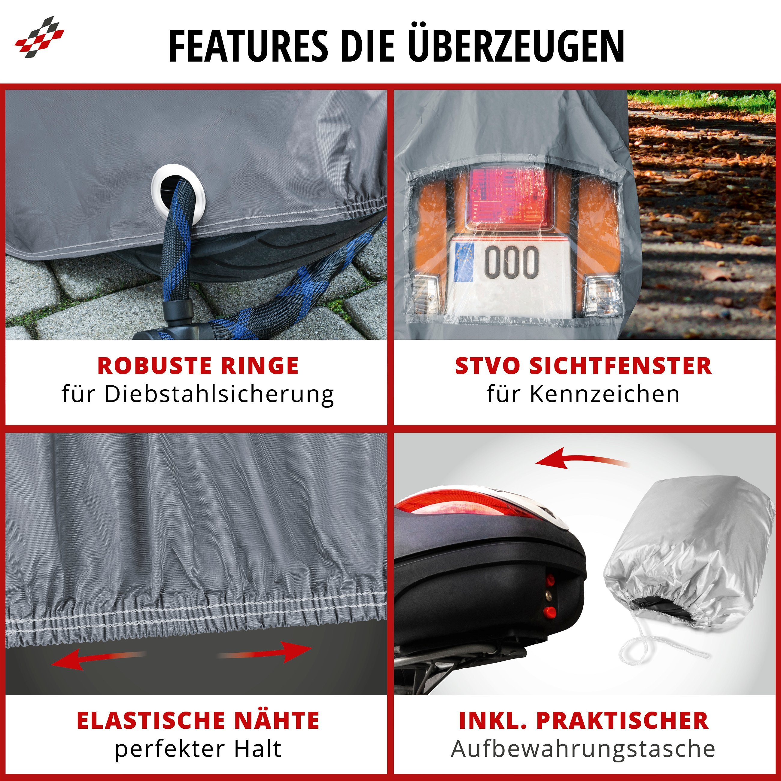 Motorrad Abdeckplane L, Motorrad Abdeckplane aus robustem PVC, Motorrad-Garage wasserdicht - 250x100x130 cm grau