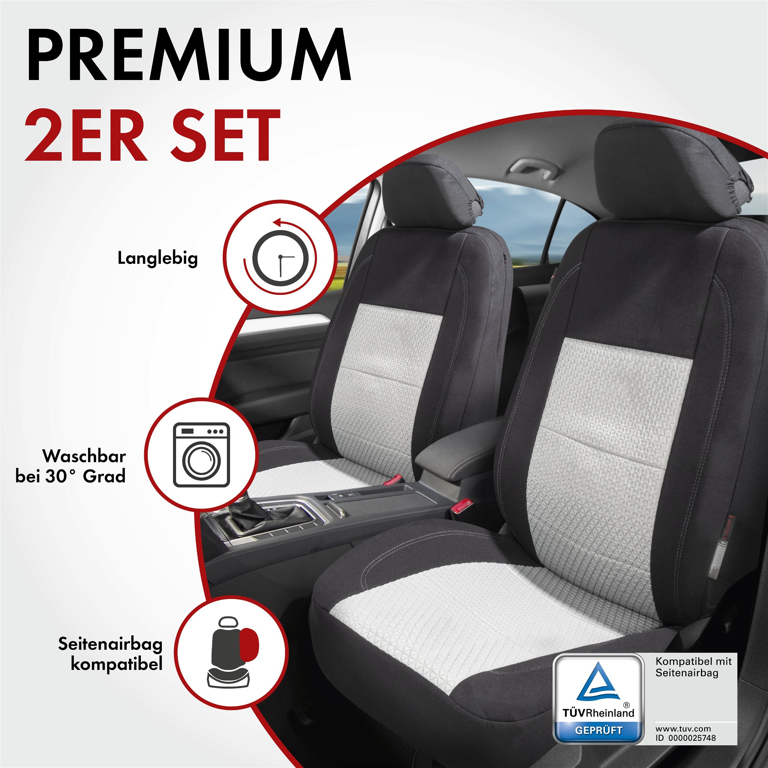 Autositzbezug ZIPP-IT Premium Avignon, PKW-Schonbezüge für 2 Vordersitze mit Reißverschluss-System schwarz/silber
