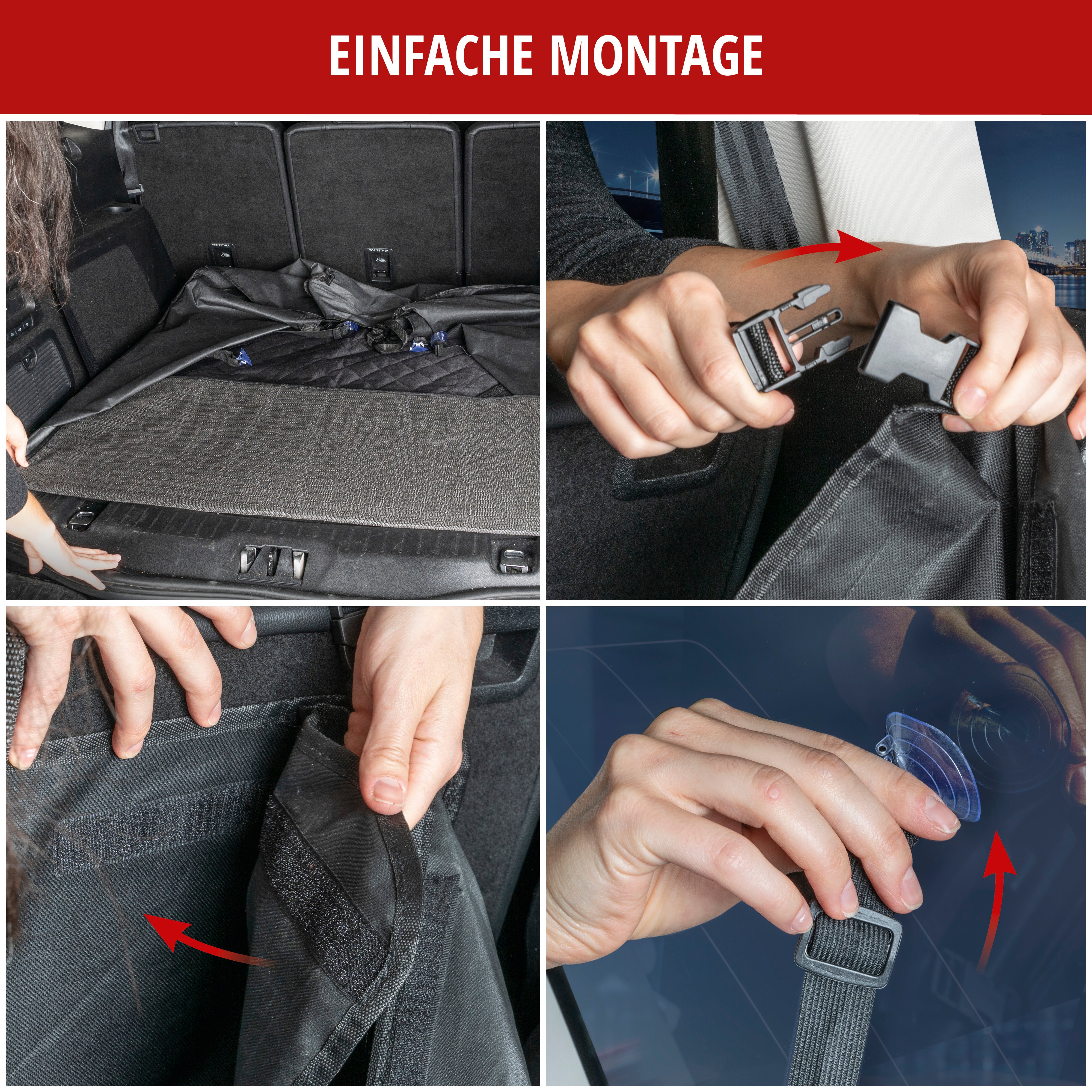 Kofferraumdecke Bello, Auto-Hundedecke, 3in1 Kofferraummatte mit Ladekantenschutz und Organizer schwarz