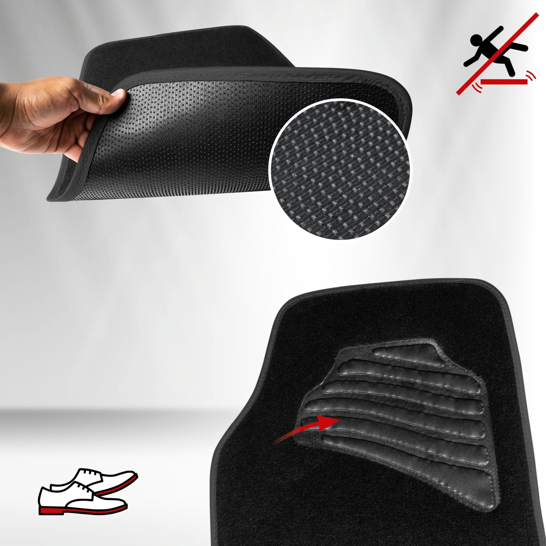 Tapijtmat, universele vloermatten, automatten set zwart