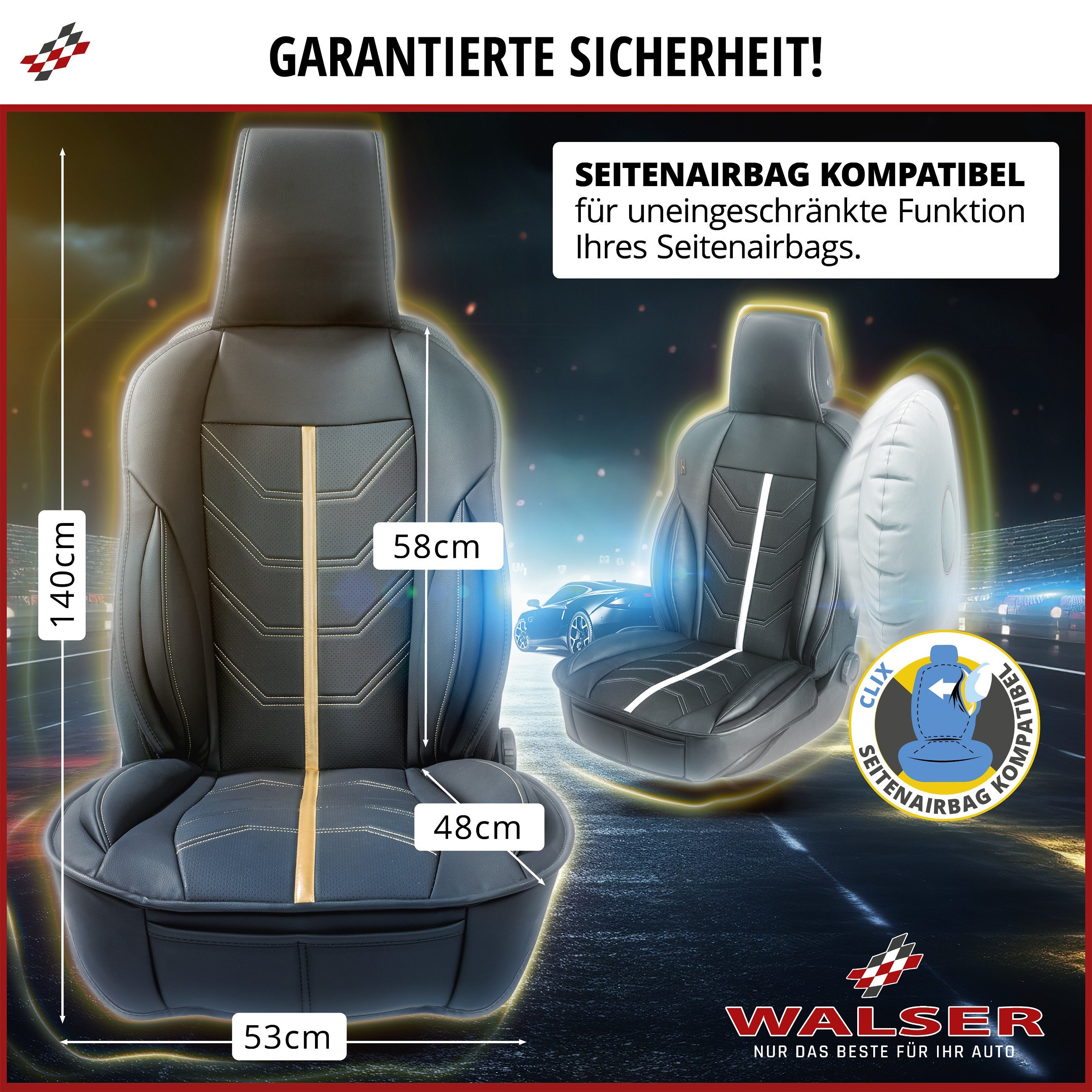 PKW Sitzauflage Kimi, Auto-Sitzaufleger im Rennsportdesign schwarz/silber