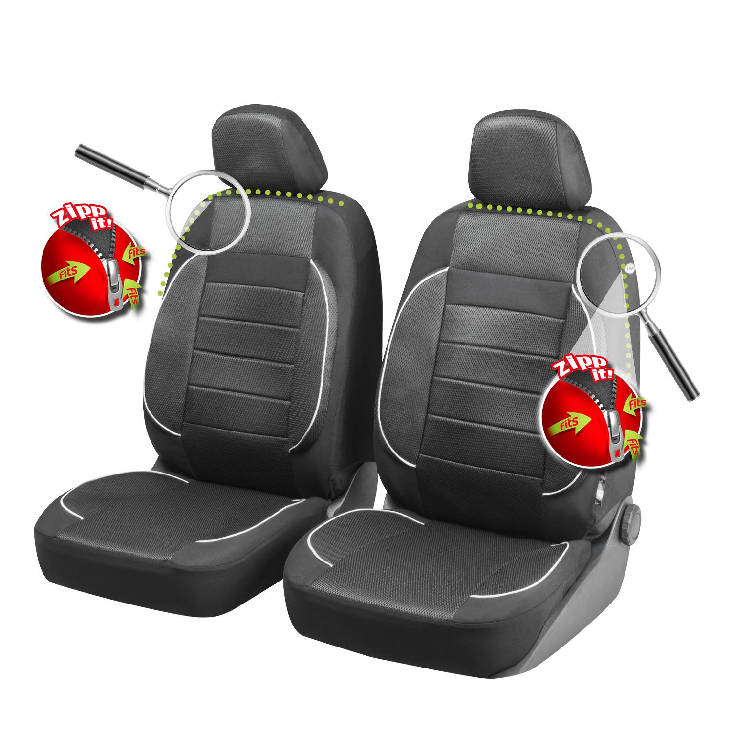 Auto stoelbeschermer Rover met Zipper ZIPP-IT Premium Autostoelhoes, 2 stoelbeschermer voor voorstoel zwart