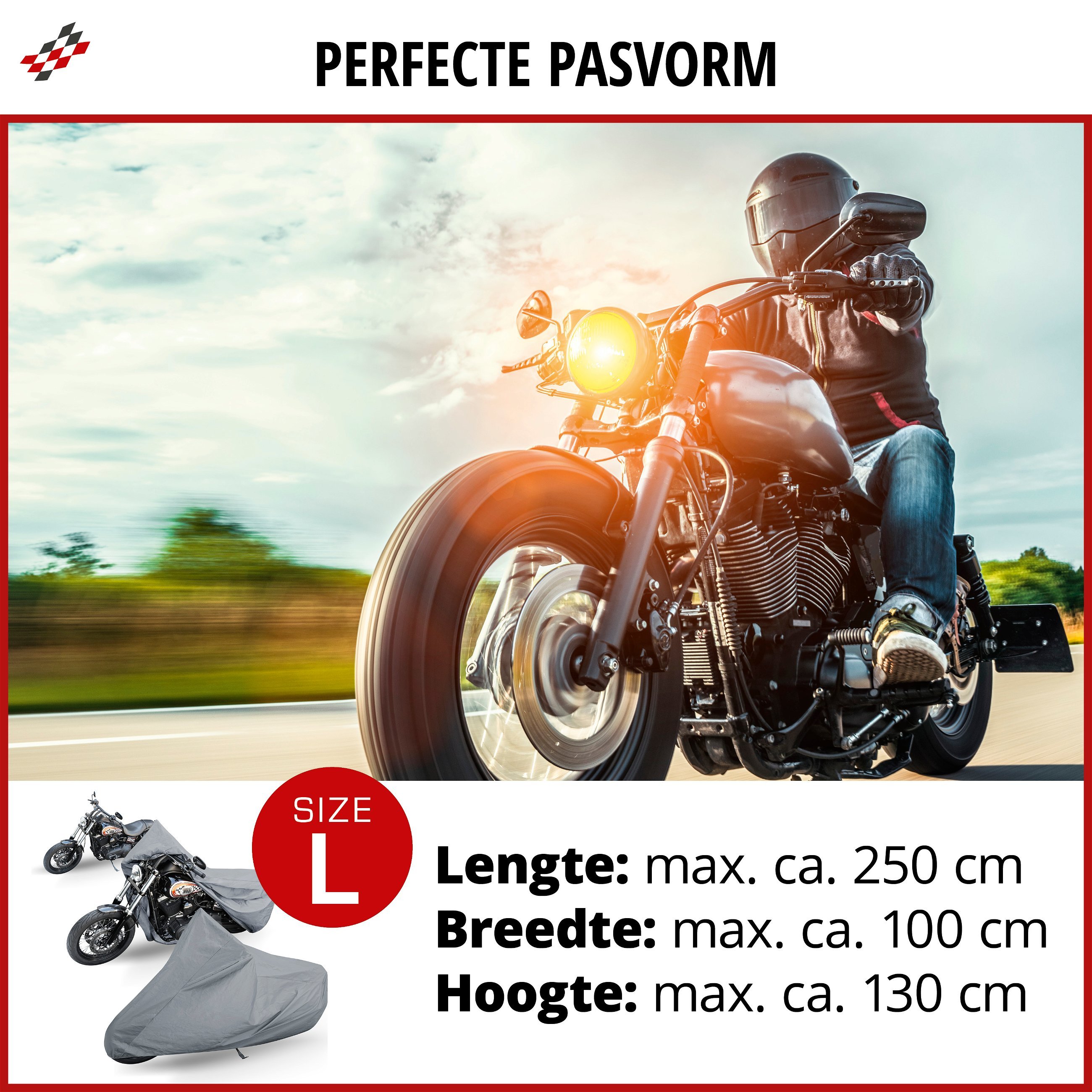 Motorfietsgarage Chopper maat L, PVC hoes - 250x100x130cm grijs, motorhoes, motorhoes waterdicht, motorfiets beschermhoes