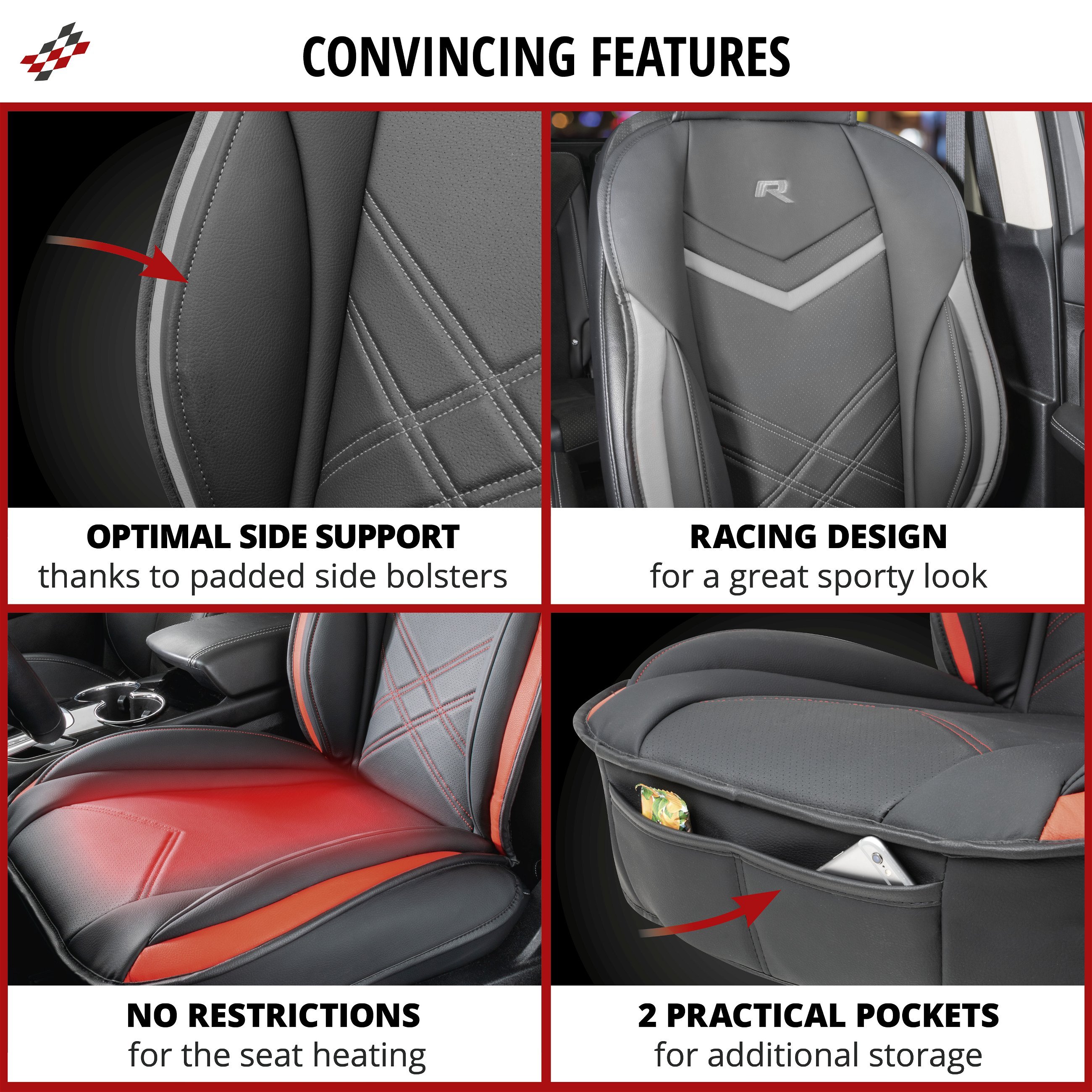 Car Seat cover Rey black-red