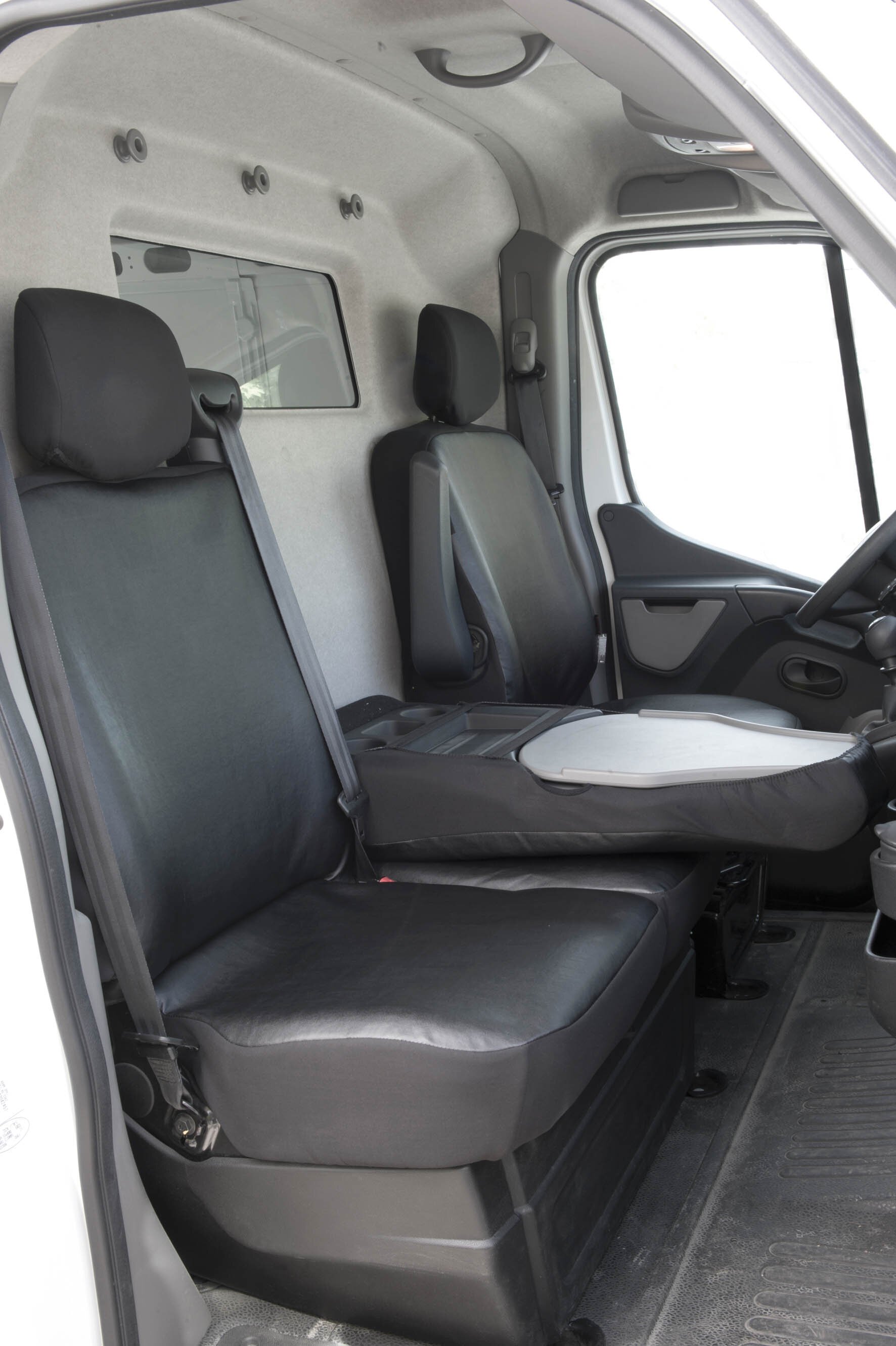 Autostoelhoes Transporter Fit Kunstleer antraciet geschikt voor Opel Movano, Renault Master, Nissan NV400, Einzelbank & 2 afzonderlijke stoelhoezen voor