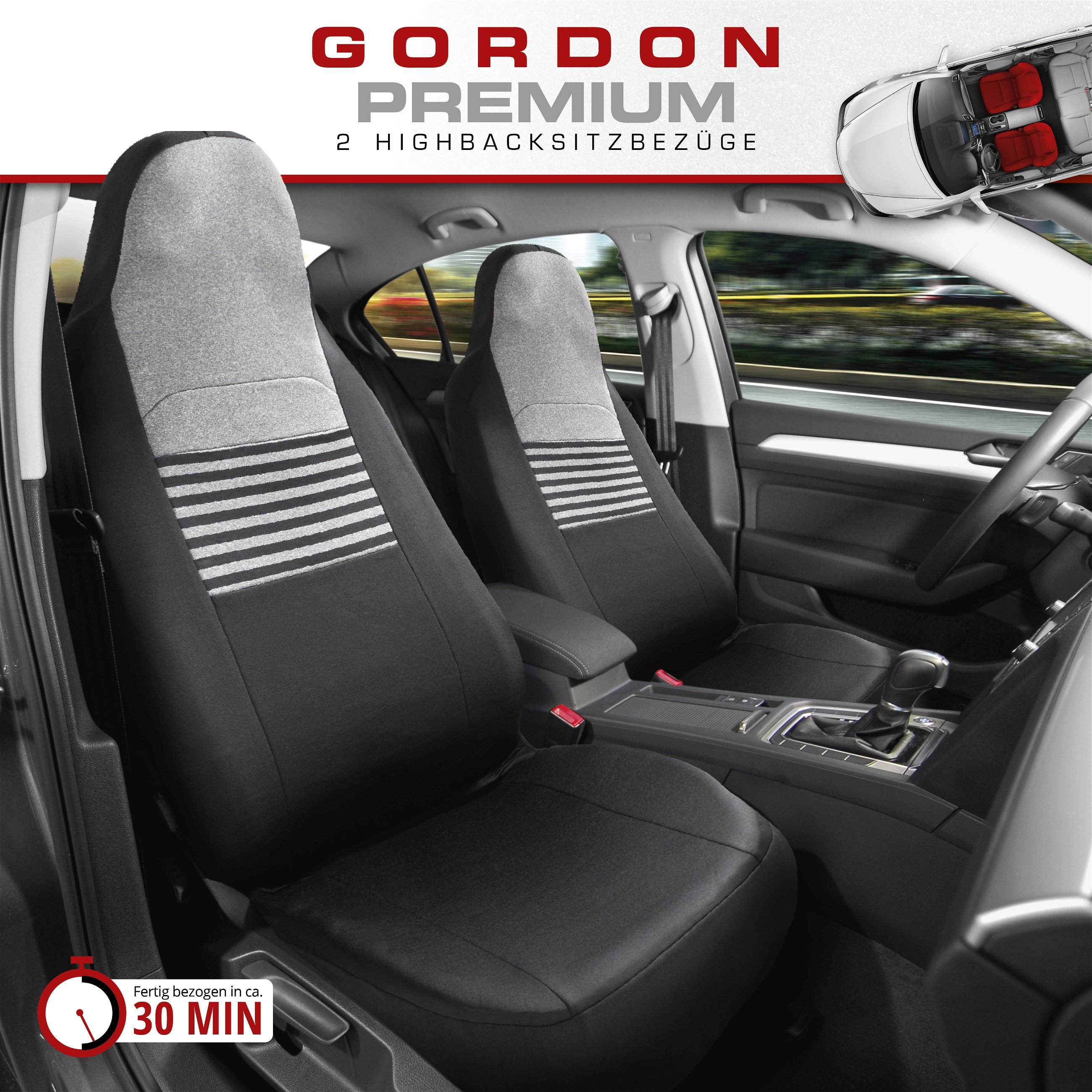 Autositzbezug ZIPP-IT Premium Gordon, PKW-Schonbezüge für 2 Vordersitze mit Reißverschluss-System schwarz/grau