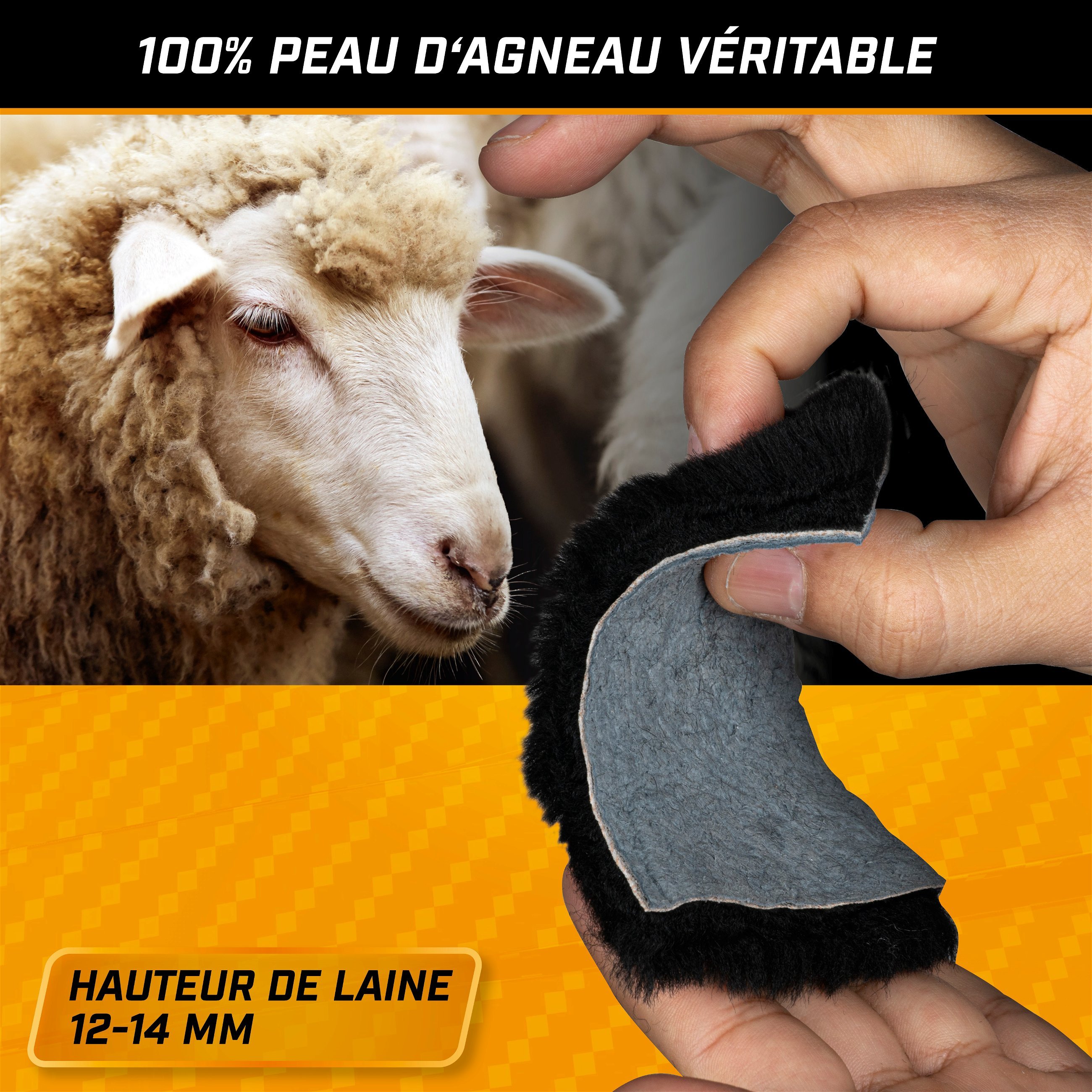 Housses de sièges en agneau Cosmo noir 12-14mm hauteur de fourrure